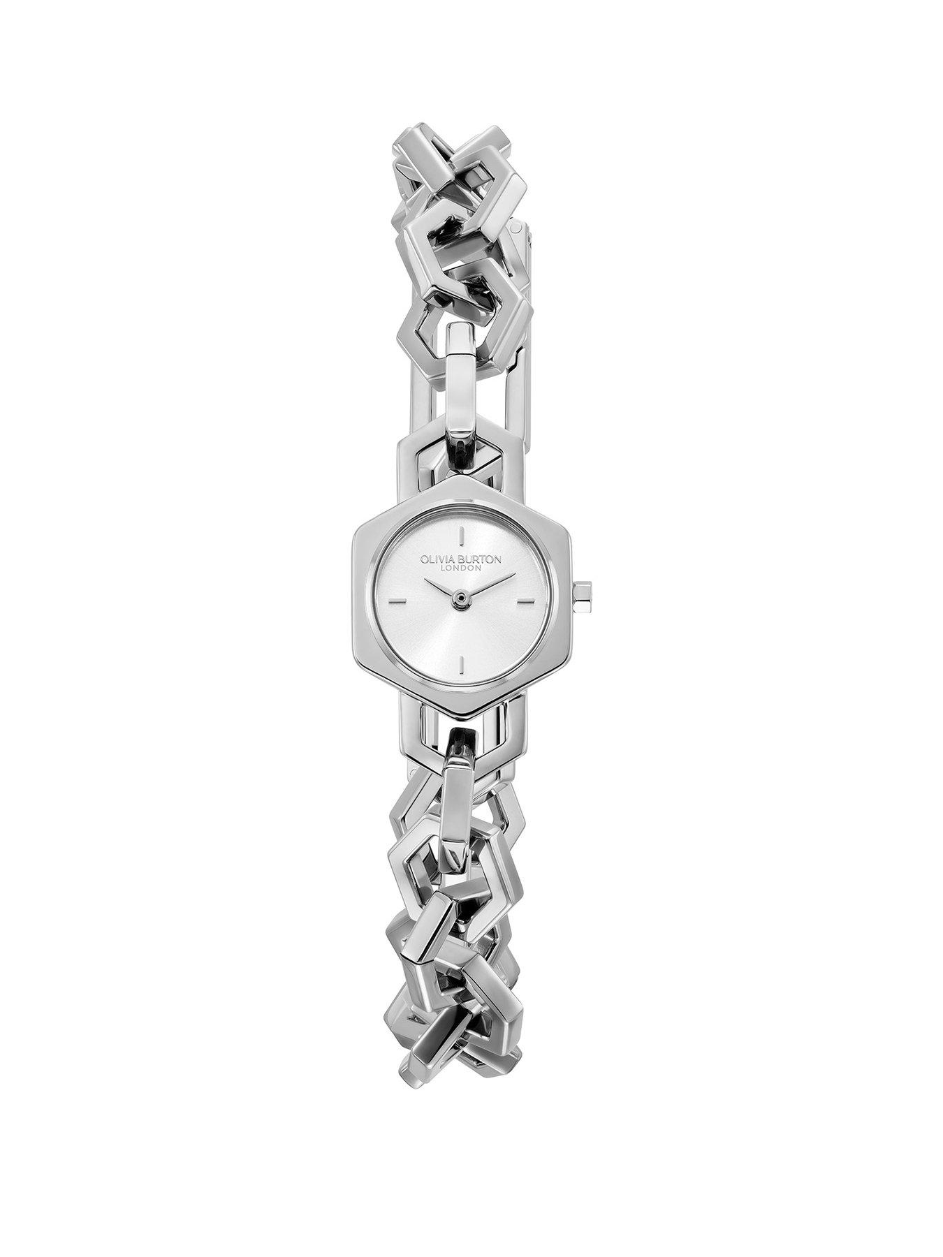 Image 1 of 7 of Olivia Burton 20mm Hex Link Mini Silver White Watch
