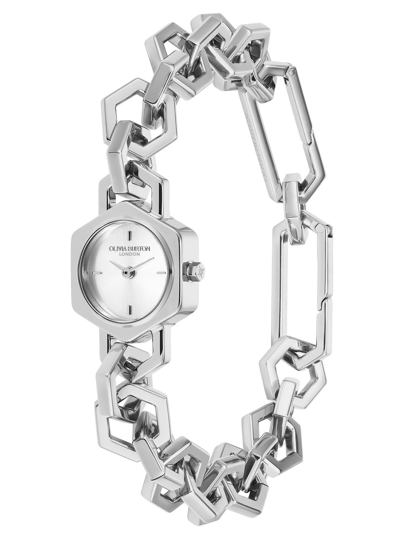 Image 2 of 7 of Olivia Burton 20mm Hex Link Mini Silver White Watch