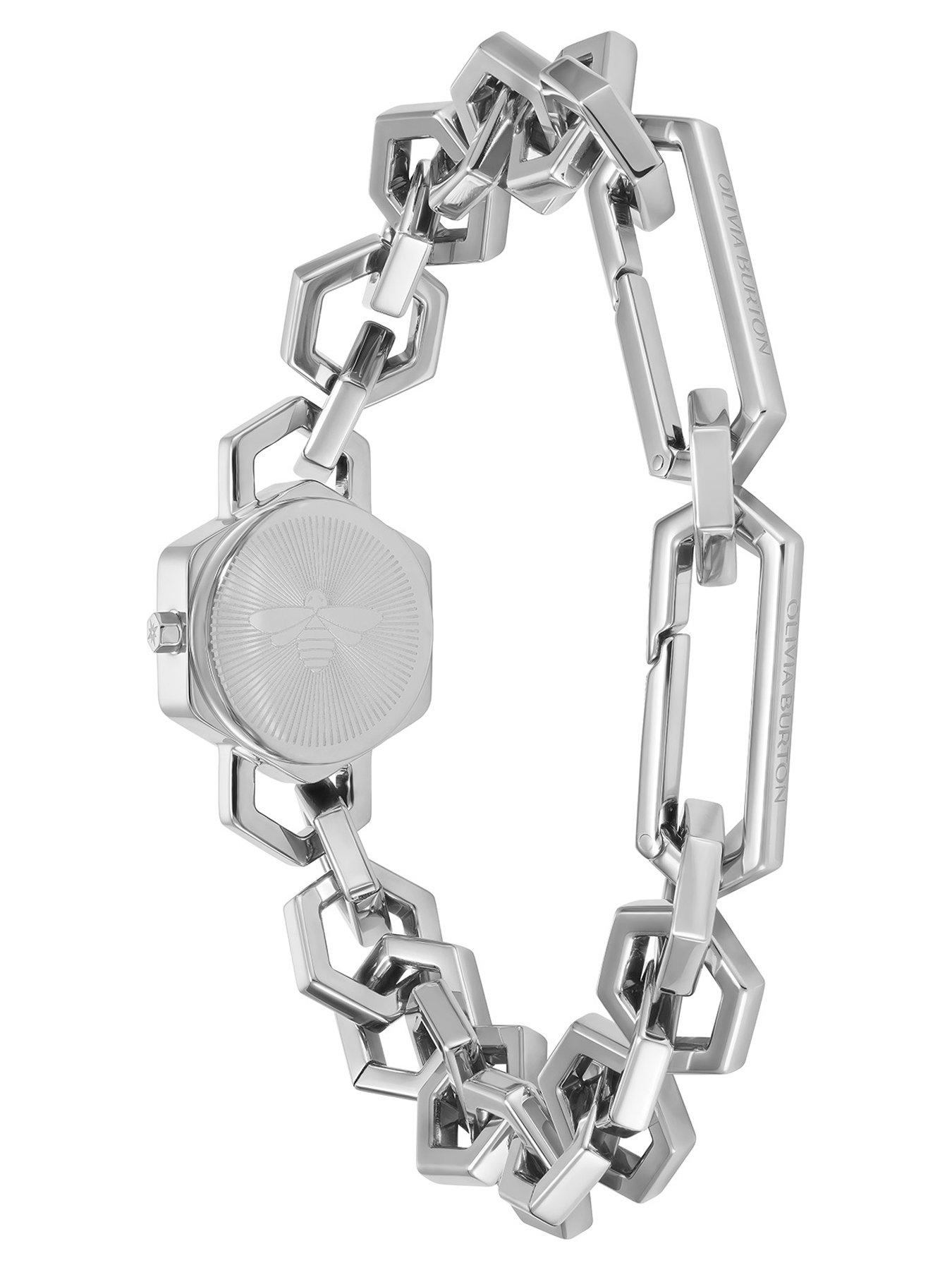 Image 4 of 7 of Olivia Burton 20mm Hex Link Mini Silver White Watch