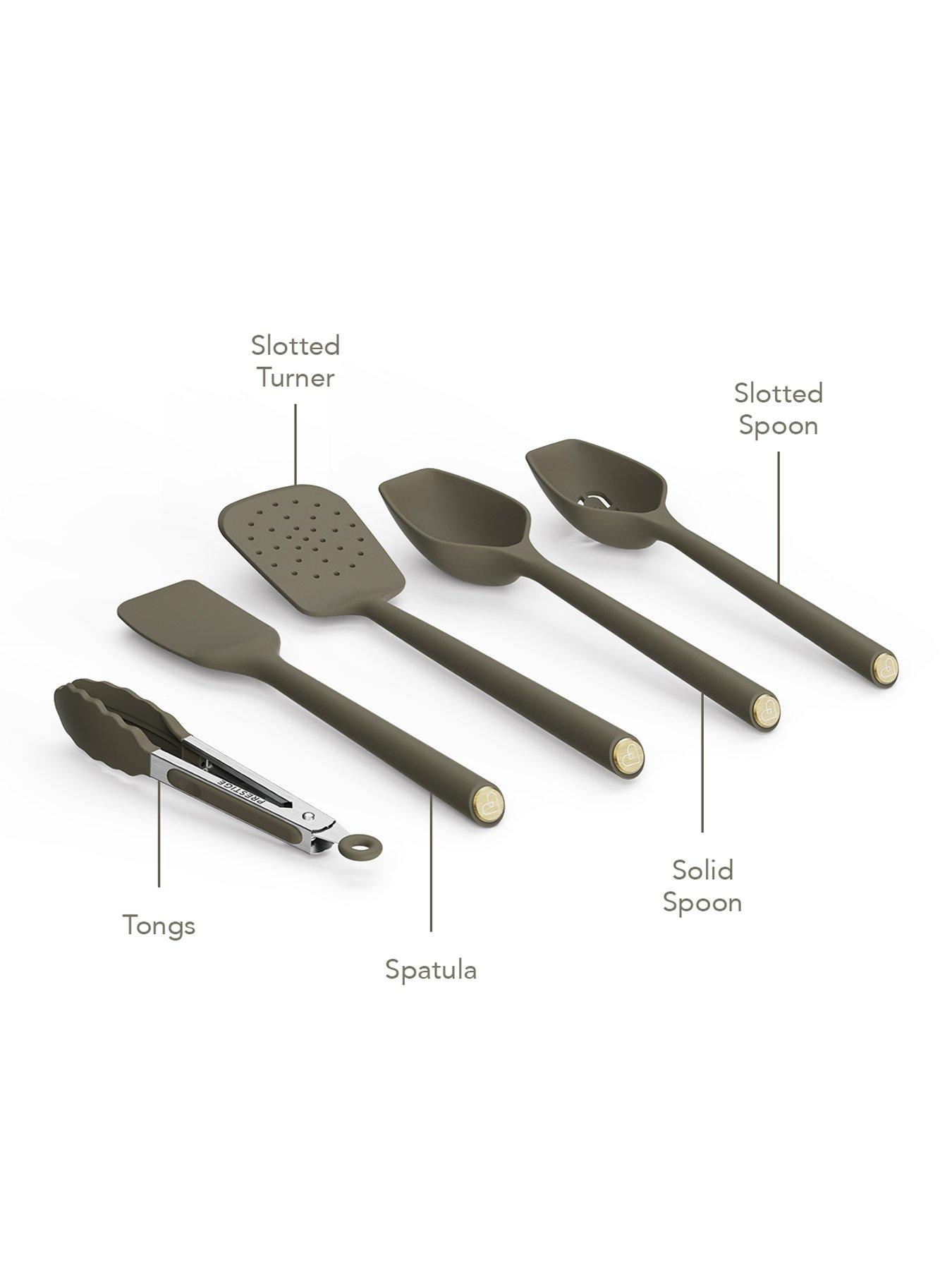 Image 2 of 5 of Prestige Prestige Silicone - 5 Piece Utensil Set: Solid Spoon , Slotted Spoon , Slotted Turner , Spatula ,tongs: Urban Olive