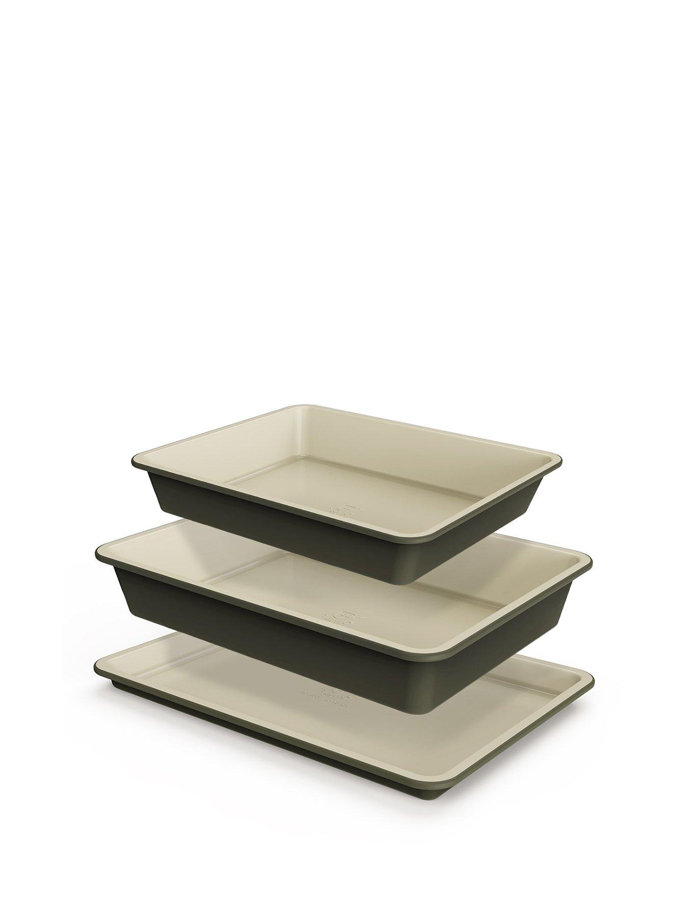 Prestige Prestige Ceramic Edition - 3 Piece Ovenware Set: Large Oven Tray , Large Roasting Tin , Medium Roasting Tin: Urban Olive