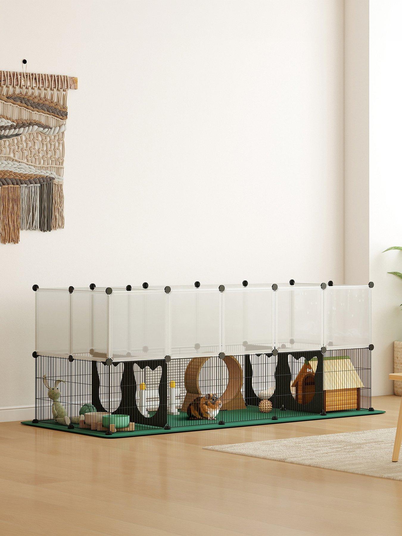 PawHut Pet Playpen with Waterproof Mat, DIY Small Animal Enclosure 34 Panels, Indoor/Outdoor Metal Pet Fence for Guinea Pigs, Bunnies and Hedgehogs, 175 x 70 x 70 cm