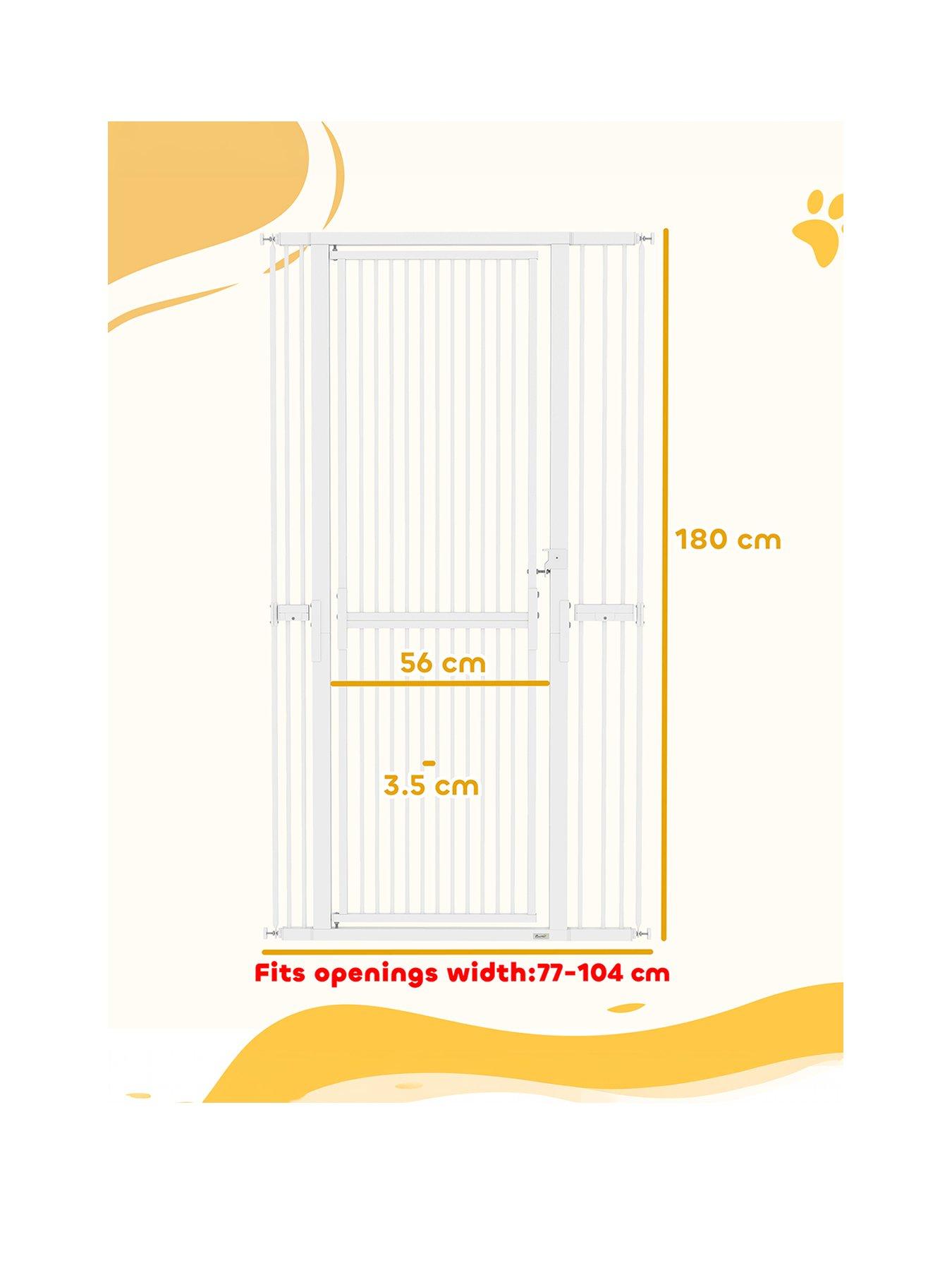 Image 2 of 7 of PawHut PawHut 180cm Extra Tall Pet Gate, 76-104cm Wide Adjustable Cat Gate with 3.5 cm Narrow Gap, Pressure Mounted No Drilling Steel Dog Gate for Doorways, Kitchen, Bedroom, White