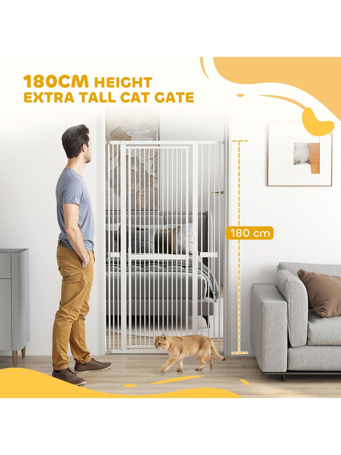 Image 3 of 7 of PawHut PawHut 180cm Extra Tall Pet Gate, 76-104cm Wide Adjustable Cat Gate with 3.5 cm Narrow Gap, Pressure Mounted No Drilling Steel Dog Gate for Doorways, Kitchen, Bedroom, White
