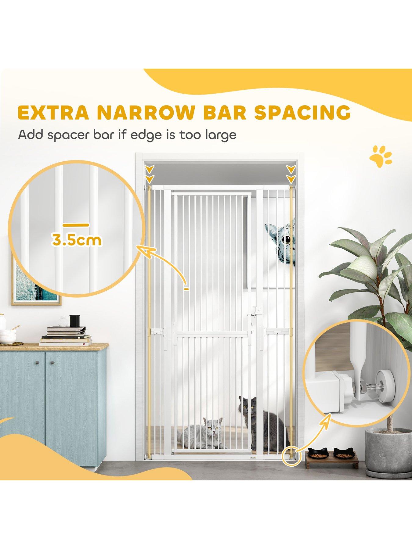 Image 4 of 7 of PawHut PawHut 180cm Extra Tall Pet Gate, 76-104cm Wide Adjustable Cat Gate with 3.5 cm Narrow Gap, Pressure Mounted No Drilling Steel Dog Gate for Doorways, Kitchen, Bedroom, White
