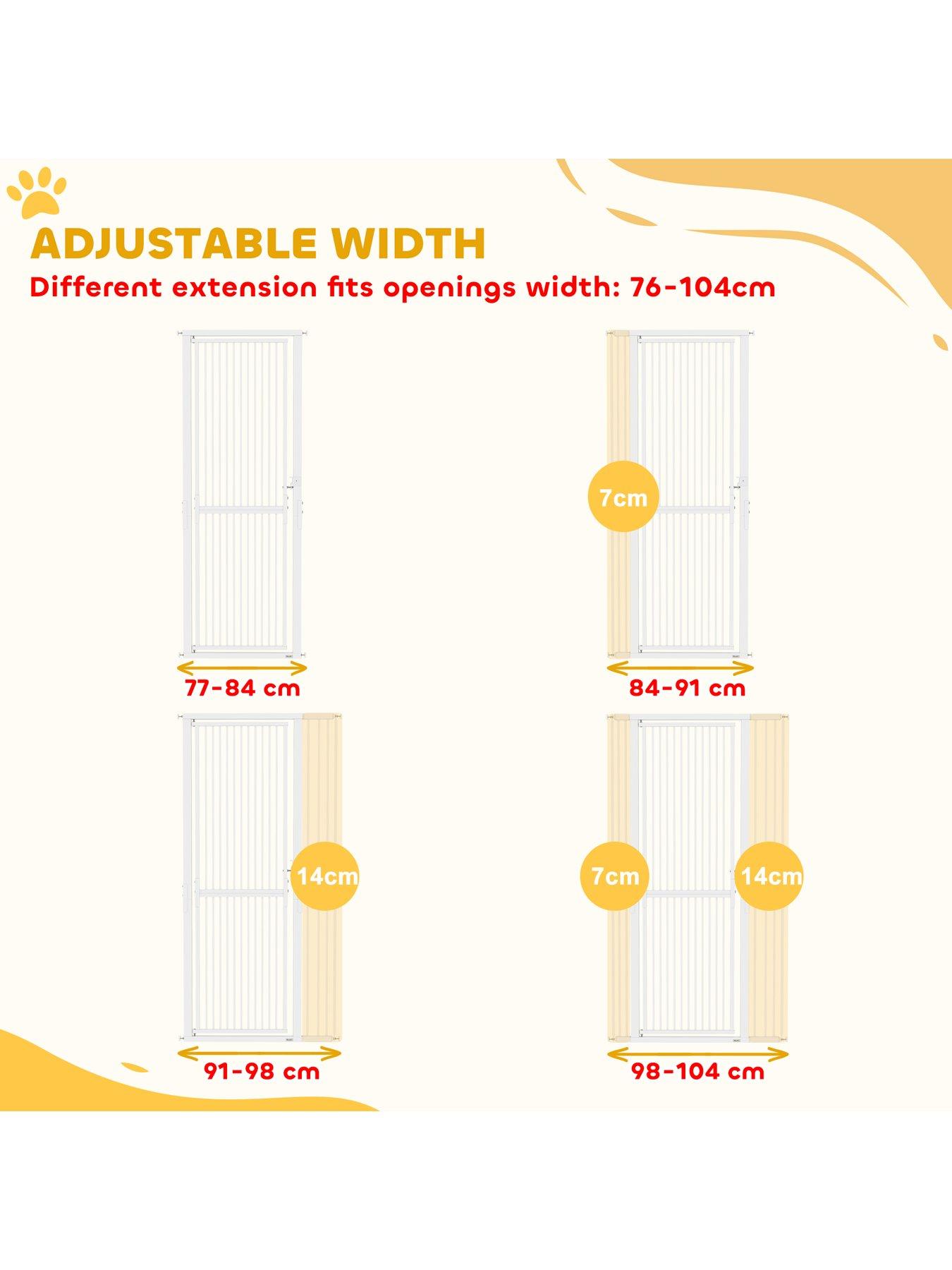 Image 5 of 7 of PawHut PawHut 180cm Extra Tall Pet Gate, 76-104cm Wide Adjustable Cat Gate with 3.5 cm Narrow Gap, Pressure Mounted No Drilling Steel Dog Gate for Doorways, Kitchen, Bedroom, White