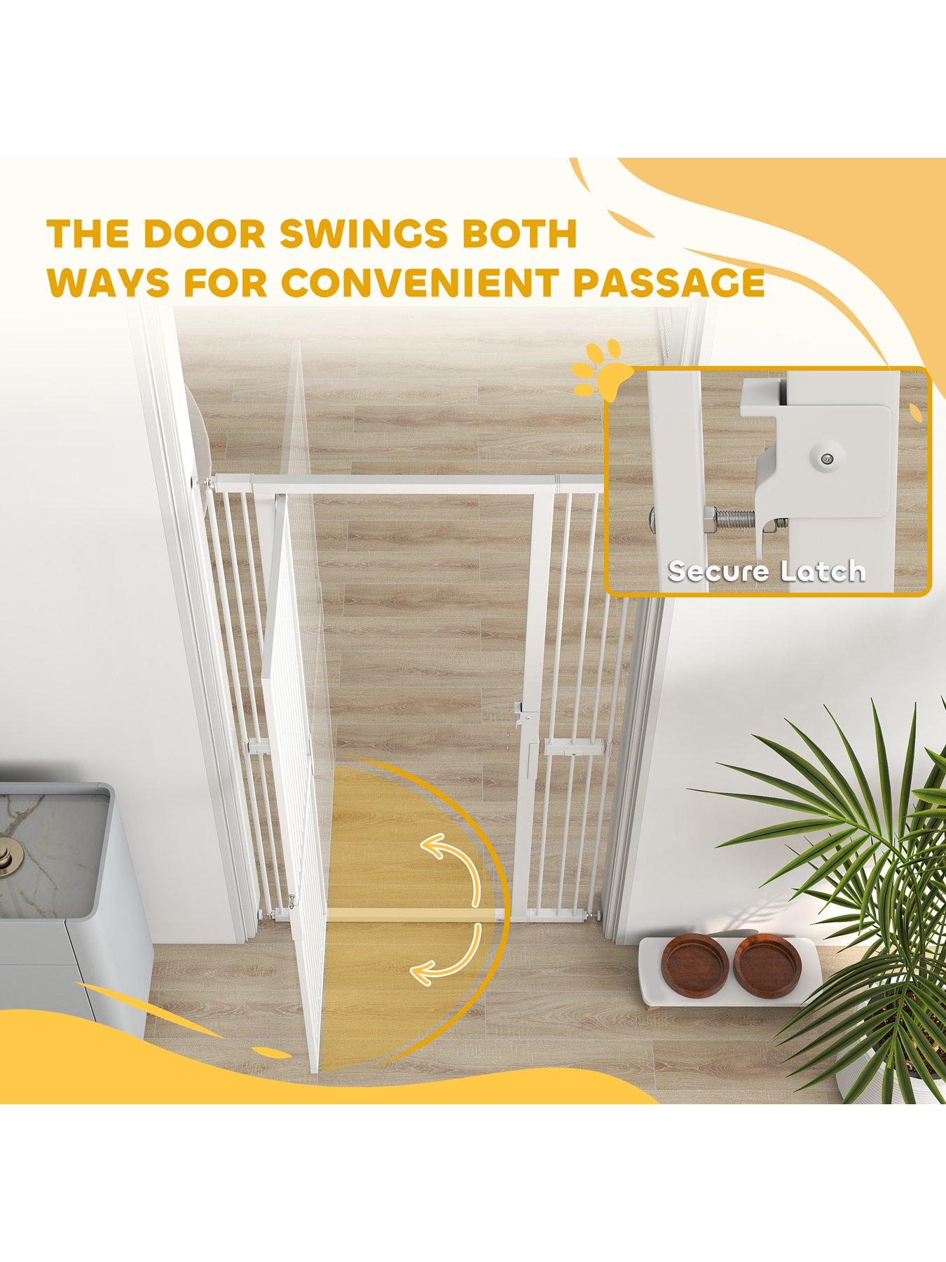 Image 6 of 7 of PawHut PawHut 180cm Extra Tall Pet Gate, 76-104cm Wide Adjustable Cat Gate with 3.5 cm Narrow Gap, Pressure Mounted No Drilling Steel Dog Gate for Doorways, Kitchen, Bedroom, White
