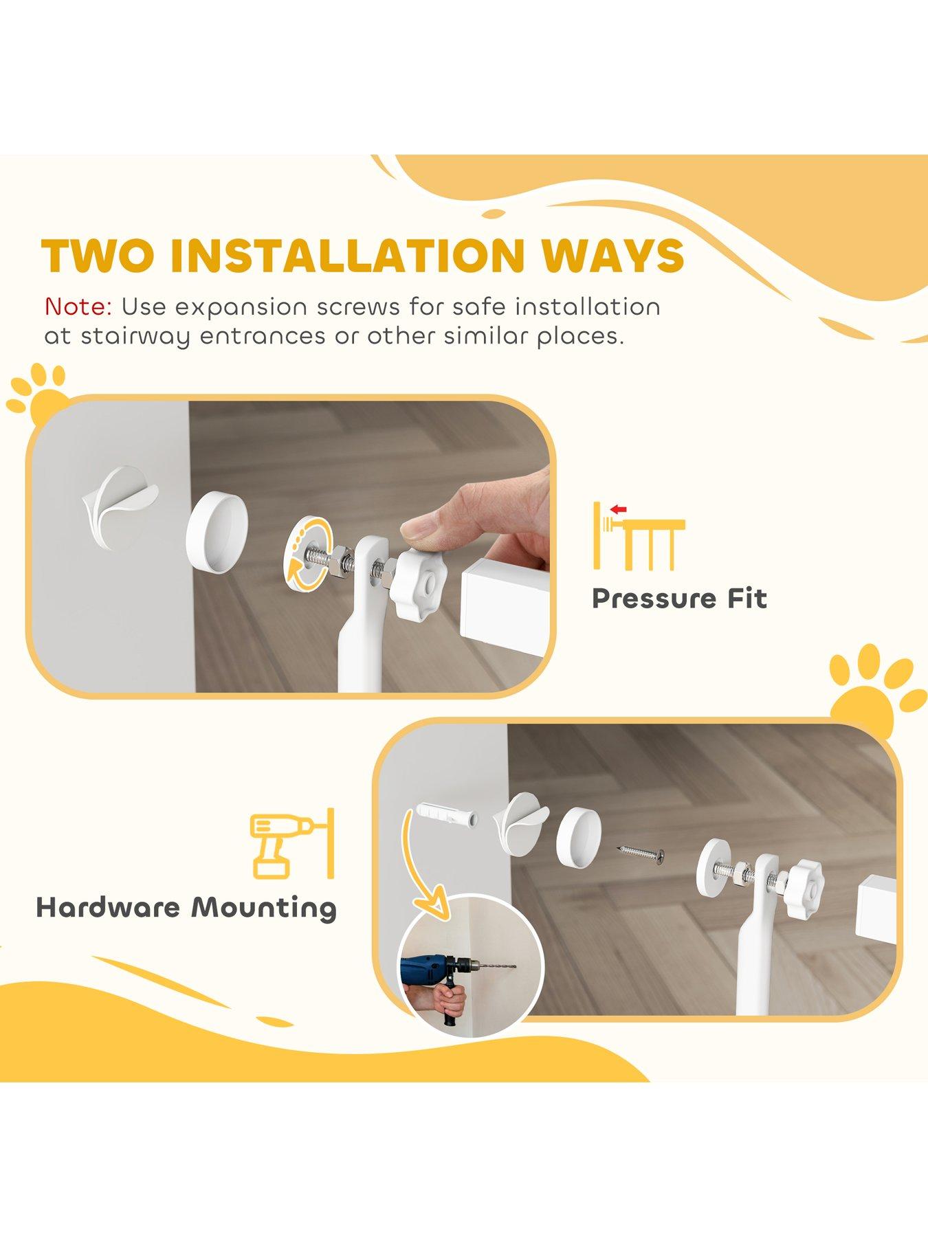 Image 7 of 7 of PawHut PawHut 180cm Extra Tall Pet Gate, 76-104cm Wide Adjustable Cat Gate with 3.5 cm Narrow Gap, Pressure Mounted No Drilling Steel Dog Gate for Doorways, Kitchen, Bedroom, White