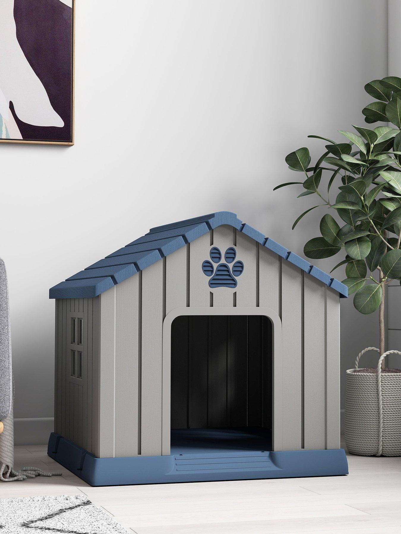 PawHut Dog Kennel Outdoor for Medium Dogs, Waterproof Plastic Dog House for Garden, Patio, Indoor Outdoor Pet Shelter with Elevated Base, 85 x 79 x 82 cm, Grey