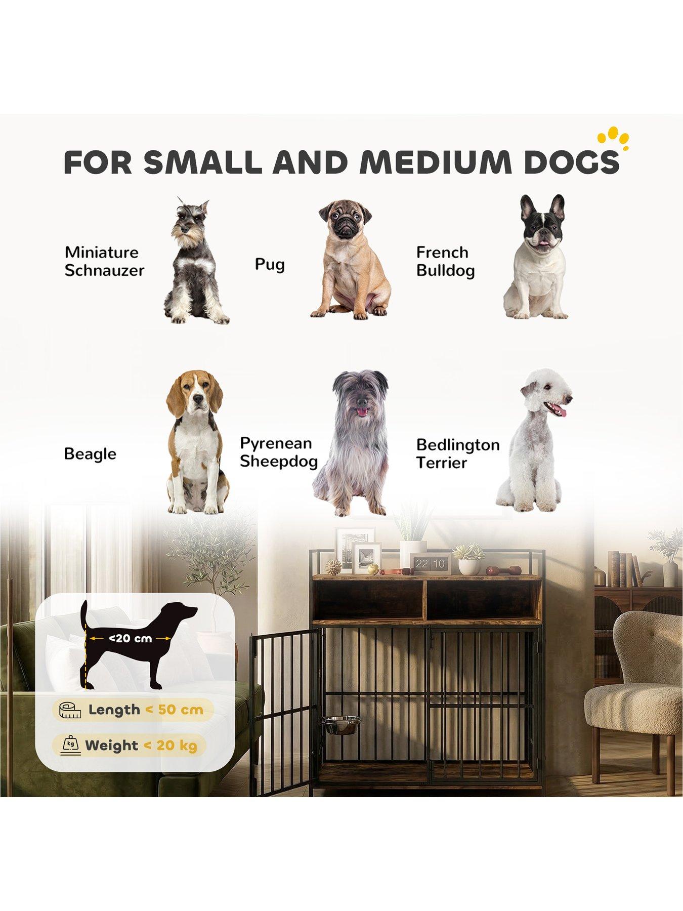 Image 7 of 7 of PawHut PawHut Dog Crate Furniture, Dog Cage with Rotatable Feeding Station and Storage Shelves, End Side Table Indoor Pet Kennel for Small Medium Breeds, 80 x 60 x 90.5 cm, Rustic Brown