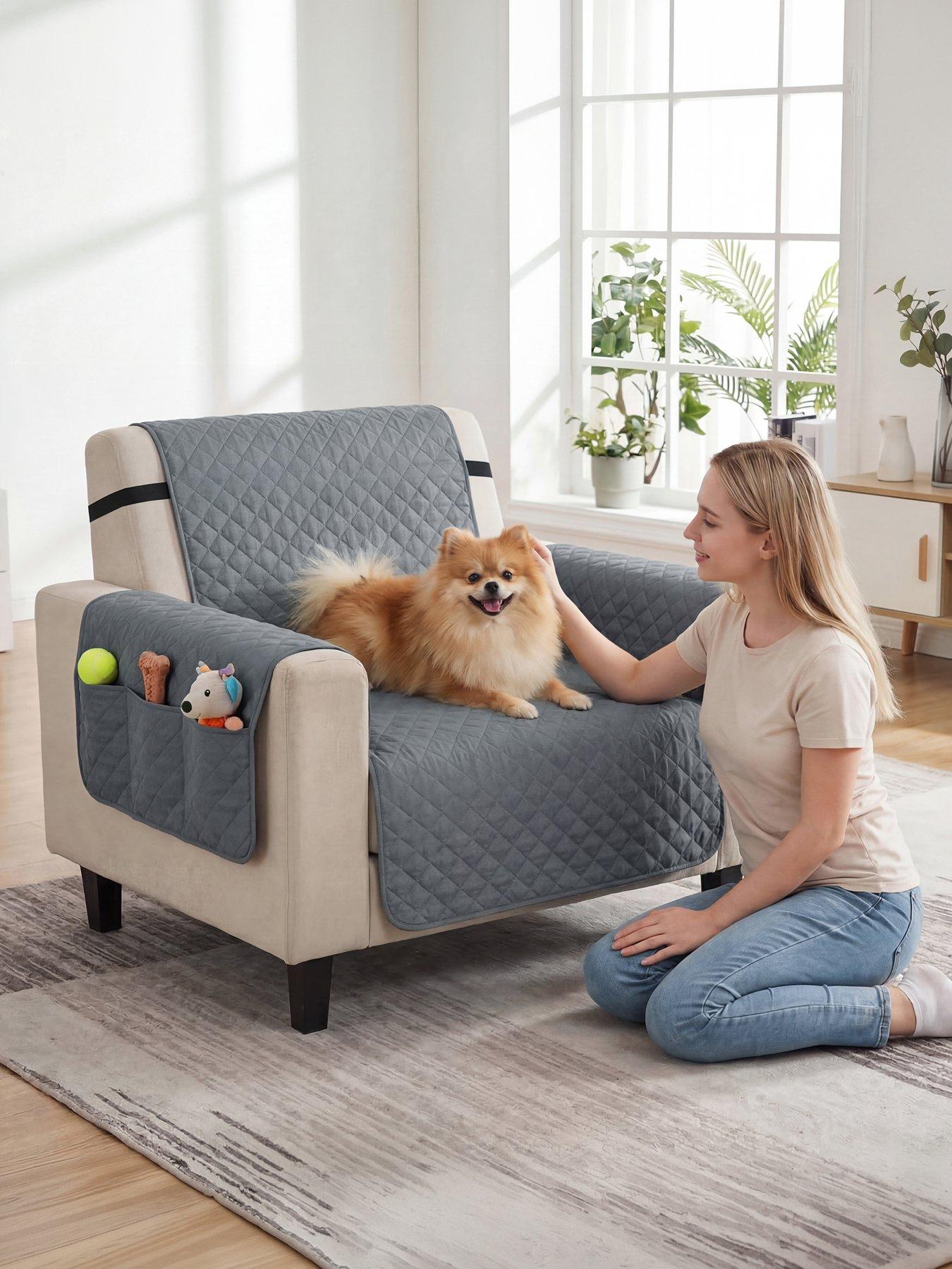 PawHut Waterproof Sofa Cover, Soft Couch Cover for Dogs Cats Pets, Non Slip Sofa Slipcoevr with Elastic Straps Furniture Protector for Living Room, 192L x 177W, Grey