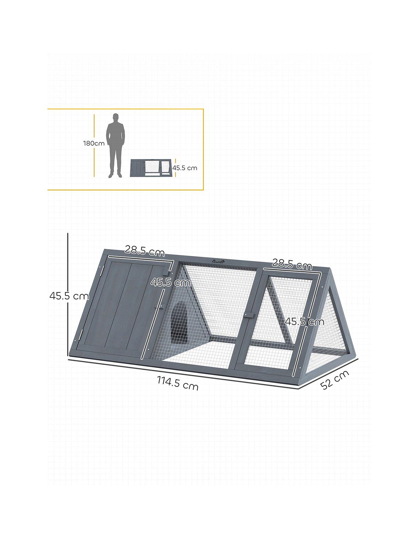 Image 2 of 7 of PawHut Rabbit Hutch, Wooden Guinea Pig Hutch with Run and Doors, Outdoor Triangle Bunny House for Rabbits, Small Duck and Chicken, Indoor Outdoor Use, Grey