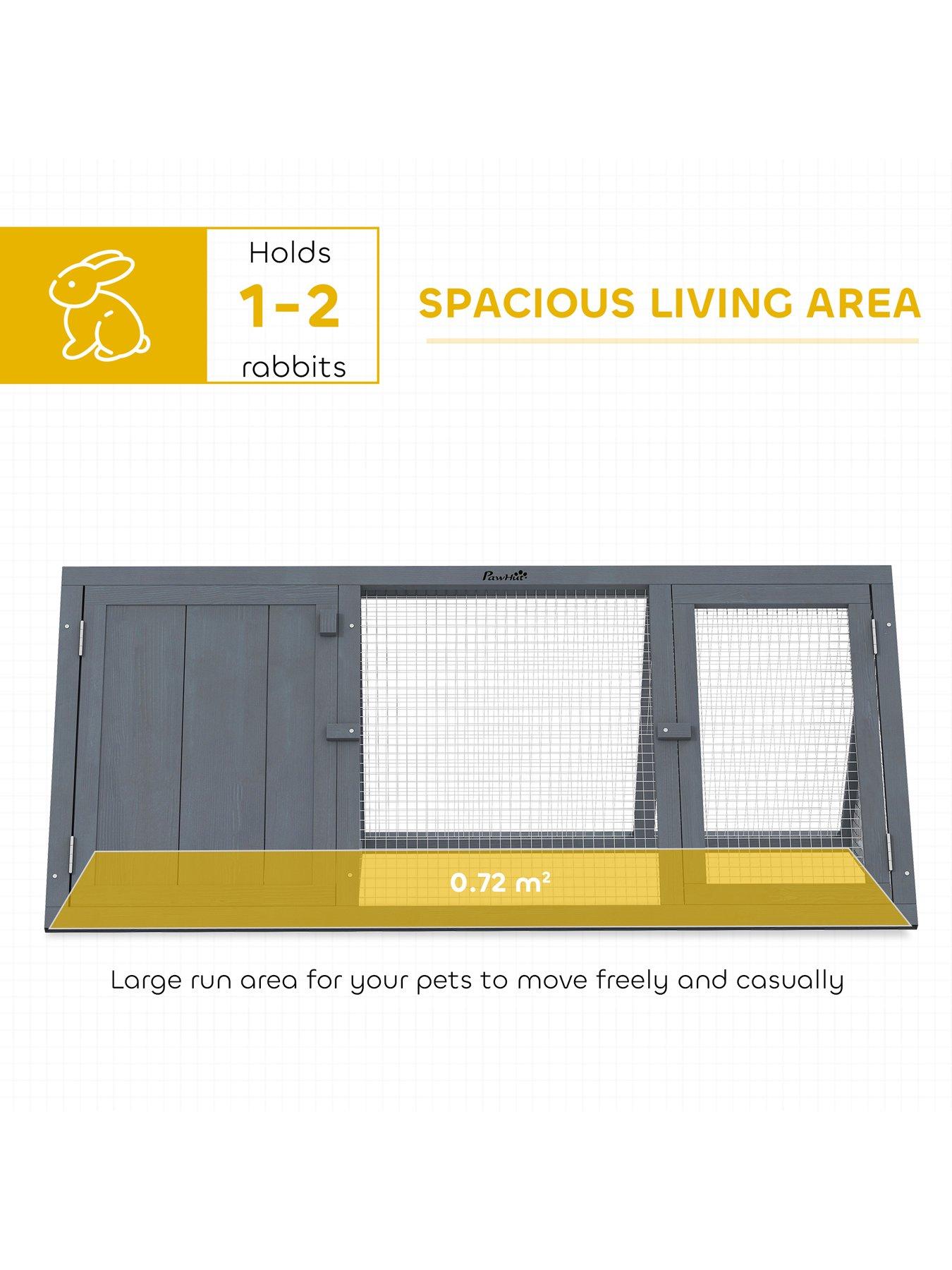 Image 3 of 7 of PawHut Rabbit Hutch, Wooden Guinea Pig Hutch with Run and Doors, Outdoor Triangle Bunny House for Rabbits, Small Duck and Chicken, Indoor Outdoor Use, Grey