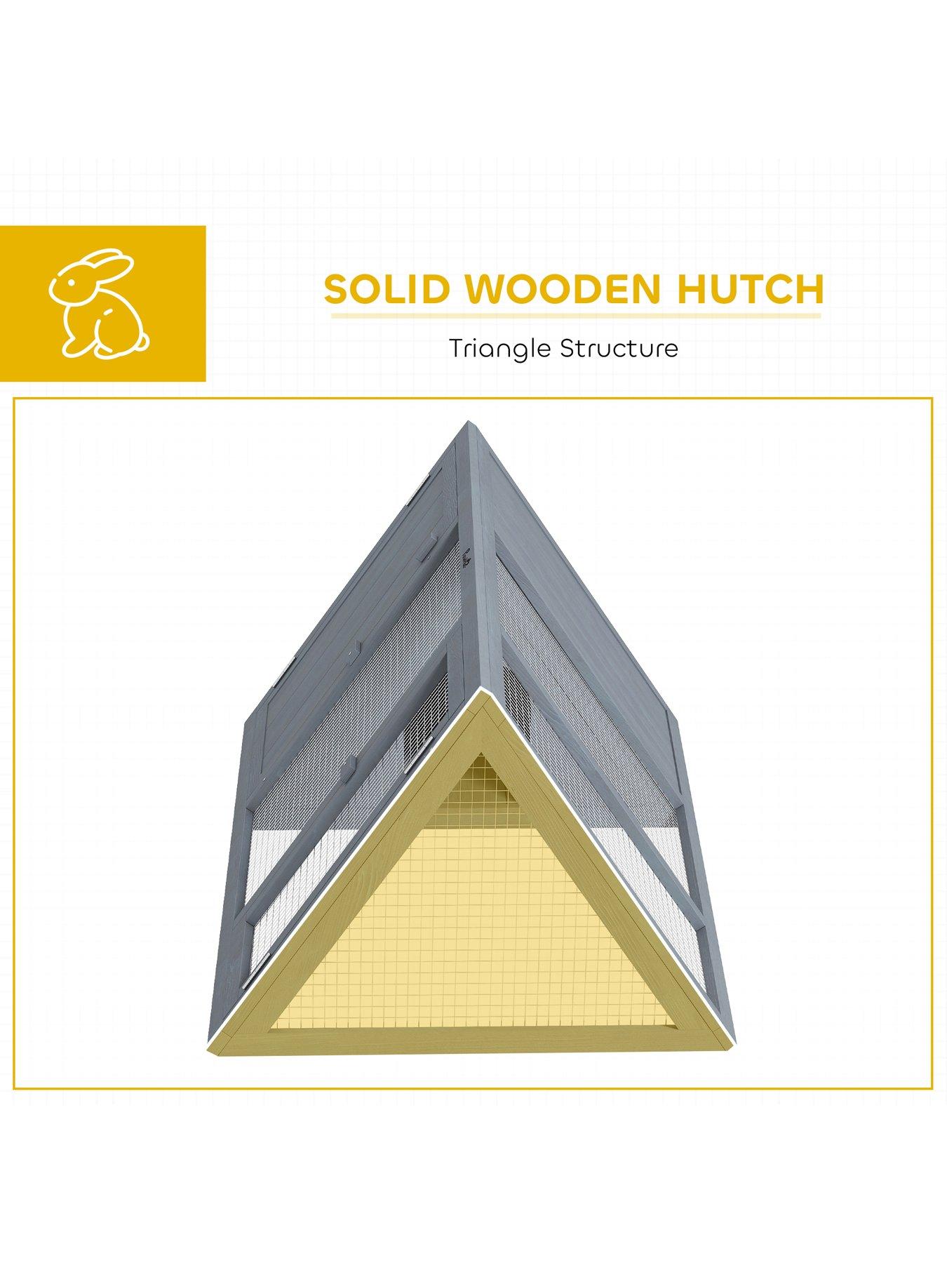Image 5 of 7 of PawHut Rabbit Hutch, Wooden Guinea Pig Hutch with Run and Doors, Outdoor Triangle Bunny House for Rabbits, Small Duck and Chicken, Indoor Outdoor Use, Grey