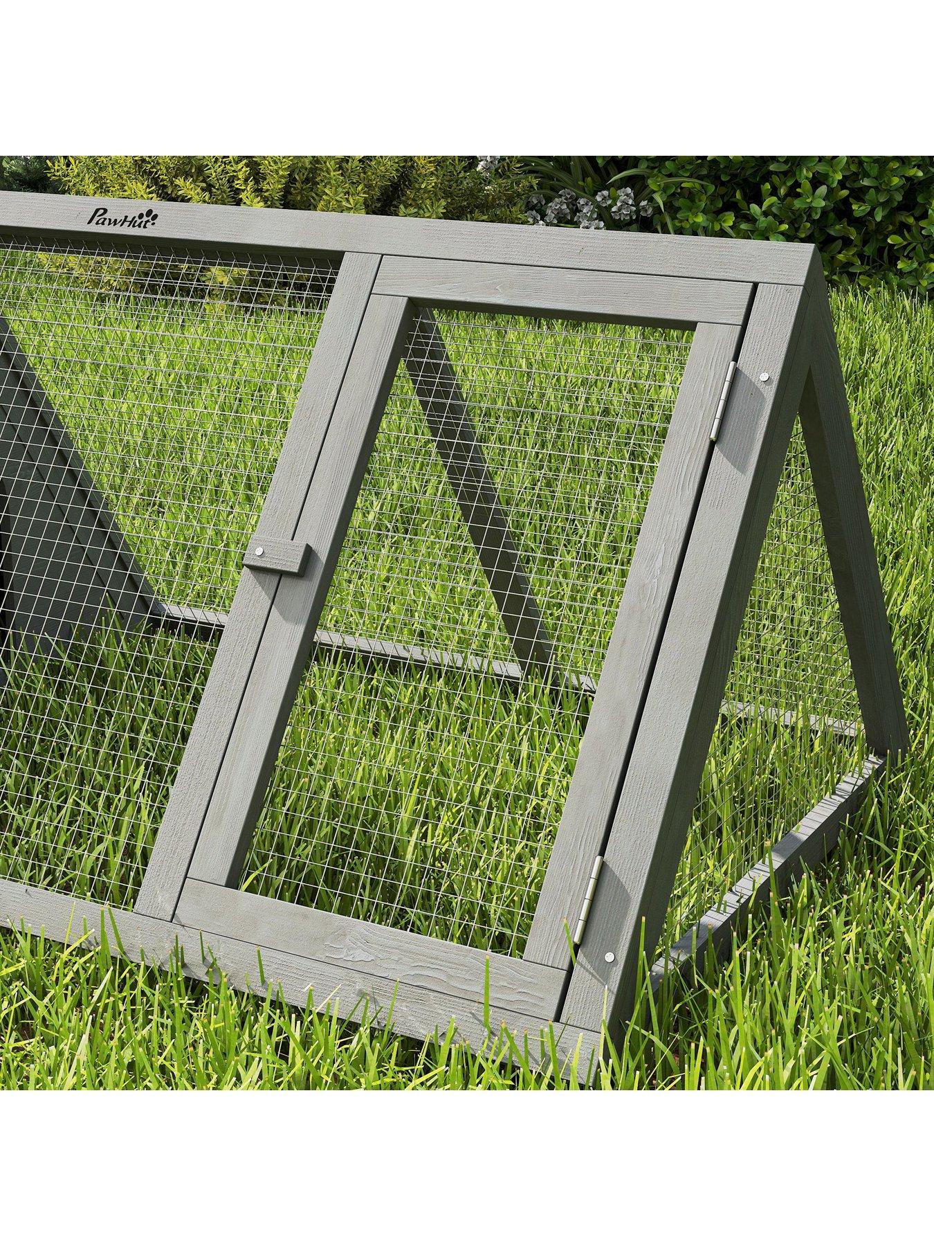 Image 7 of 7 of PawHut Rabbit Hutch, Wooden Guinea Pig Hutch with Run and Doors, Outdoor Triangle Bunny House for Rabbits, Small Duck and Chicken, Indoor Outdoor Use, Grey