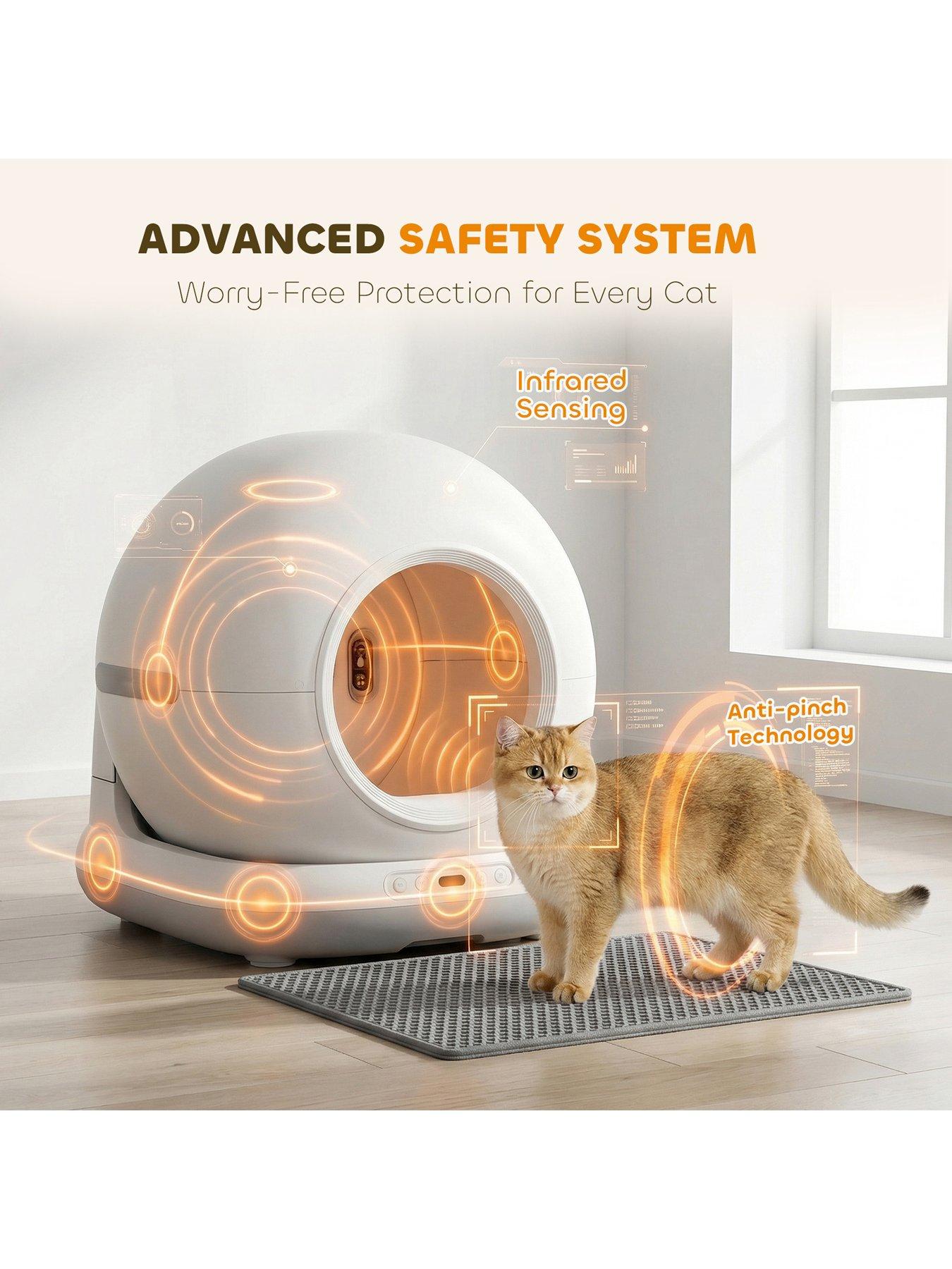 Image 3 of 7 of PawHut PawHut Self Cleaning Cat Litter Tray, App Control, 72L Extra Large Automatic Cat Litter Box for Multiple Cats, Anti-Pinch, Odor &amp; Noise Control, Deodorant Gel, Litter Mat, 1 Roll Rubbish Bag