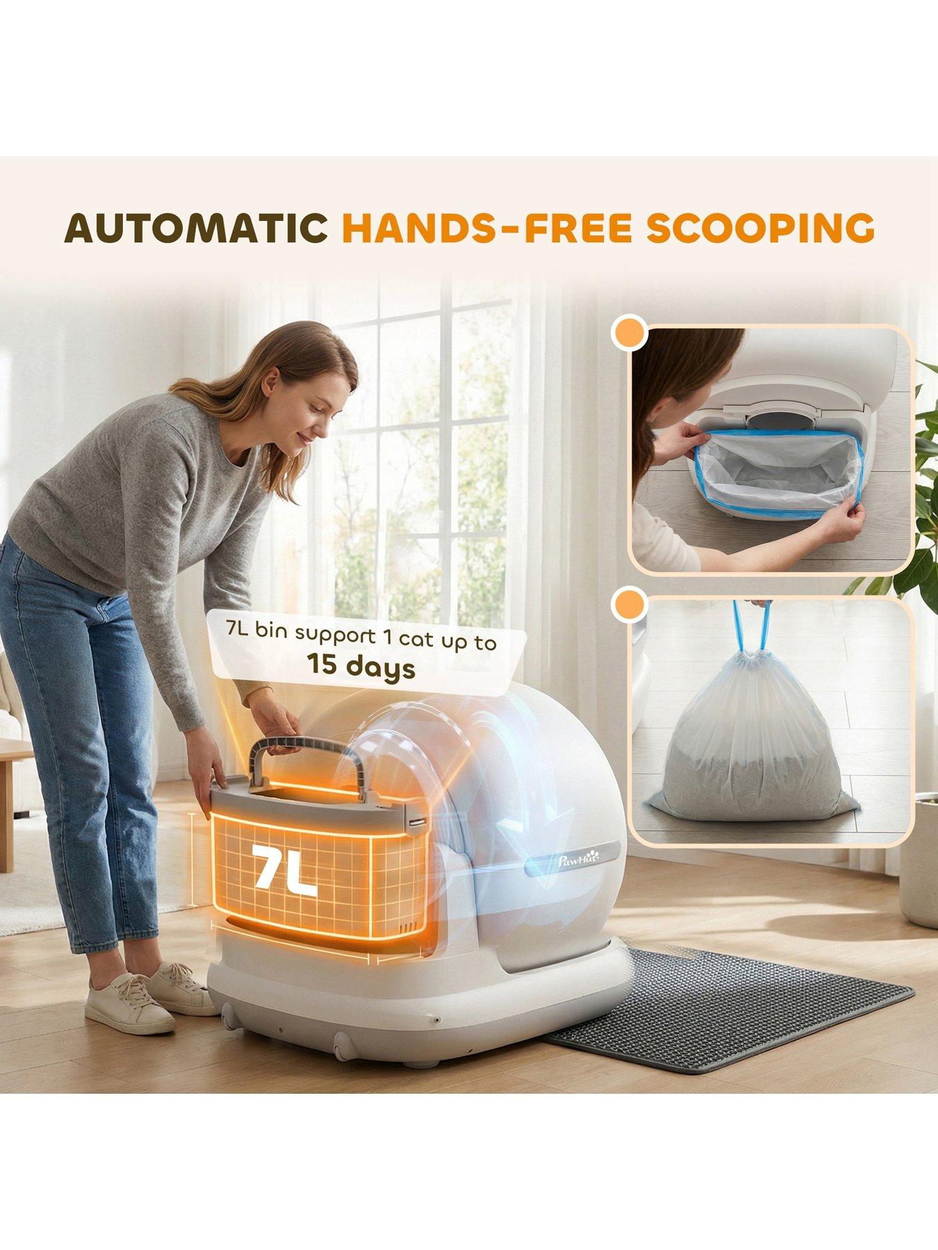 Image 4 of 7 of PawHut PawHut Self Cleaning Cat Litter Tray, App Control, 72L Extra Large Automatic Cat Litter Box for Multiple Cats, Anti-Pinch, Odor &amp; Noise Control, Deodorant Gel, Litter Mat, 1 Roll Rubbish Bag