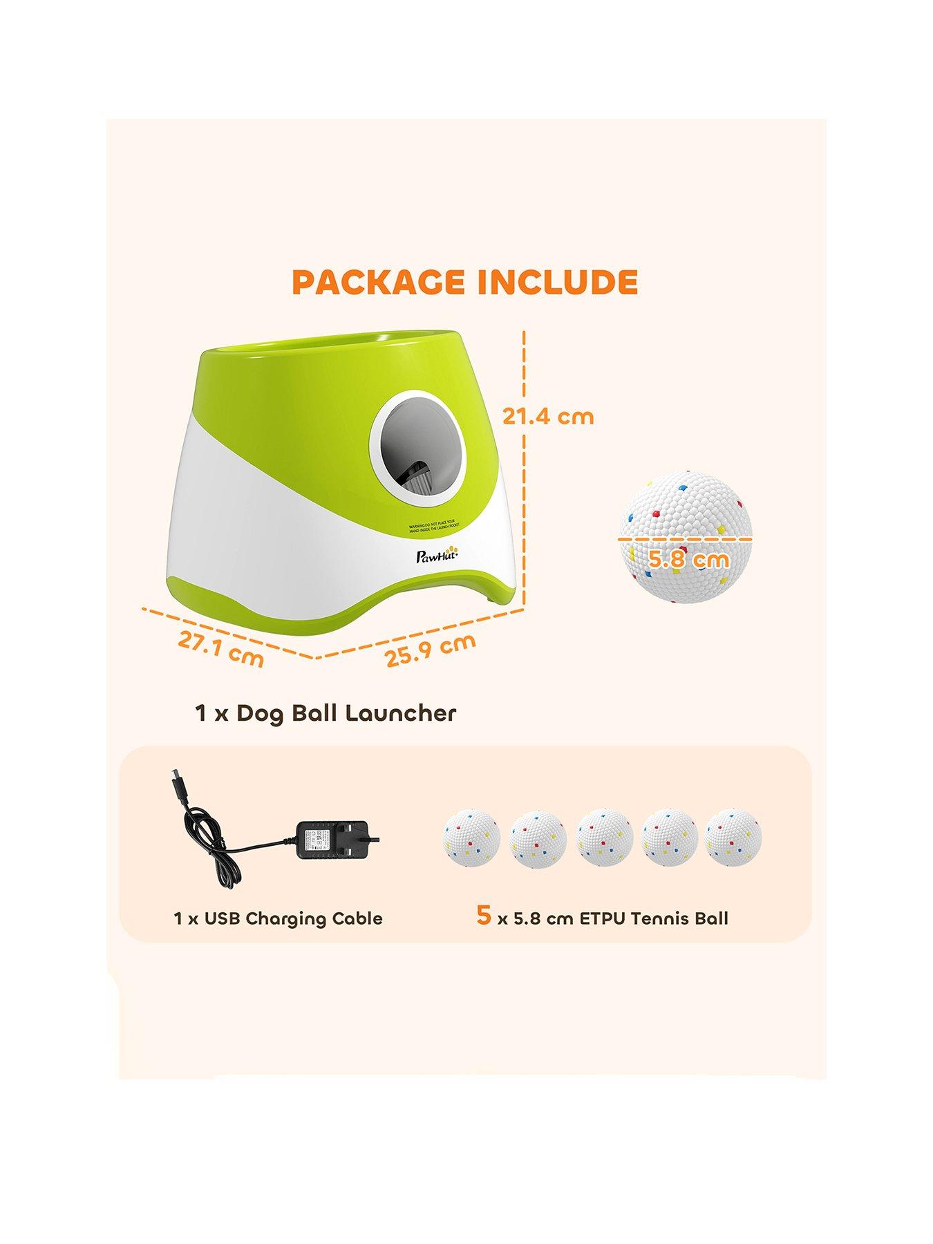 Image 2 of 7 of PawHut PawHut Automatic Dog Ball Launcher with 5 ETPU Tennis Balls, Dog Ball Thrower with 3 Distance Settings (20/33/46ft), Indoor Outdoor Interactive Toy for Small Medium Dogs, Green
