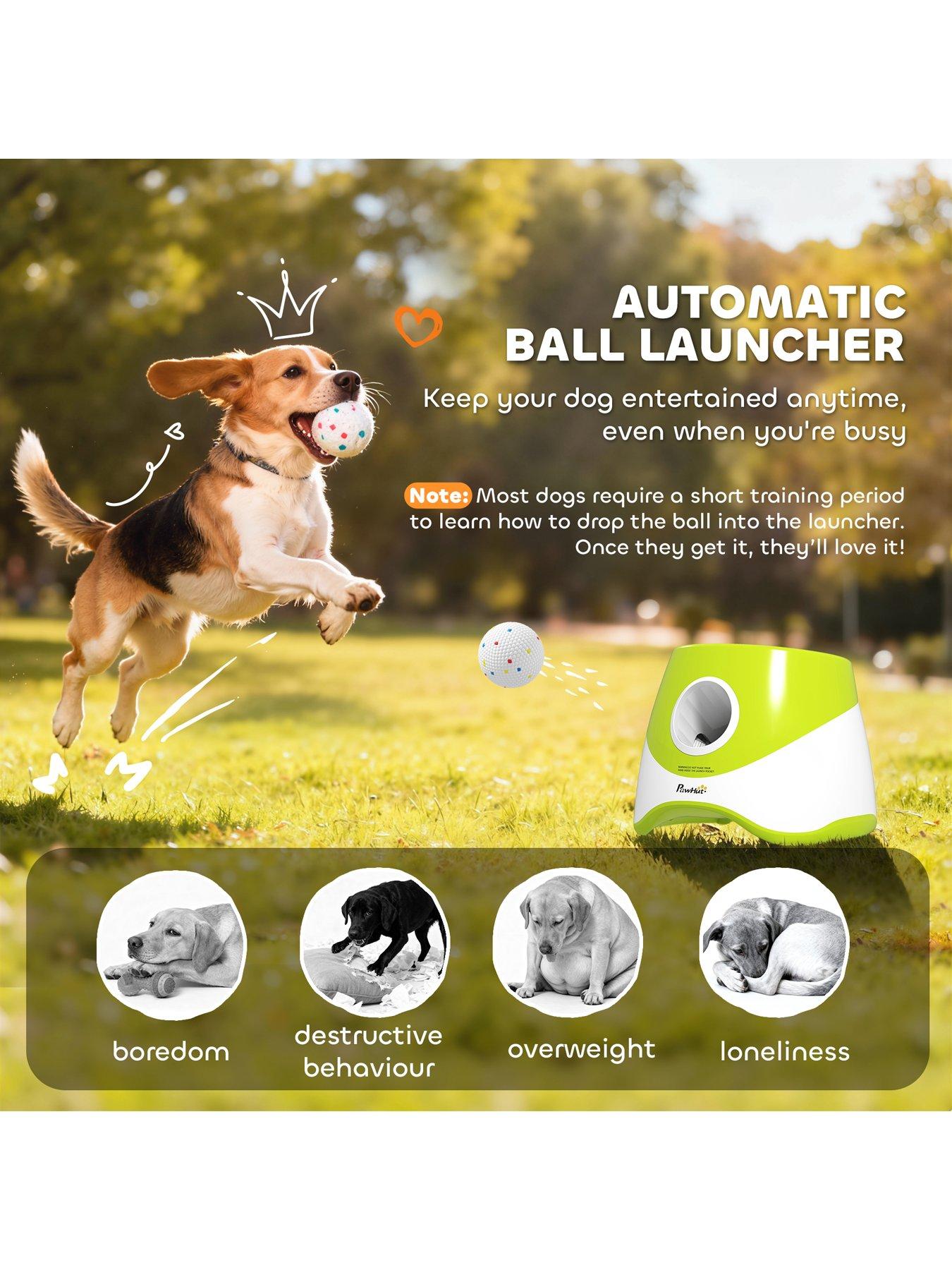 Image 3 of 7 of PawHut PawHut Automatic Dog Ball Launcher with 5 ETPU Tennis Balls, Dog Ball Thrower with 3 Distance Settings (20/33/46ft), Indoor Outdoor Interactive Toy for Small Medium Dogs, Green