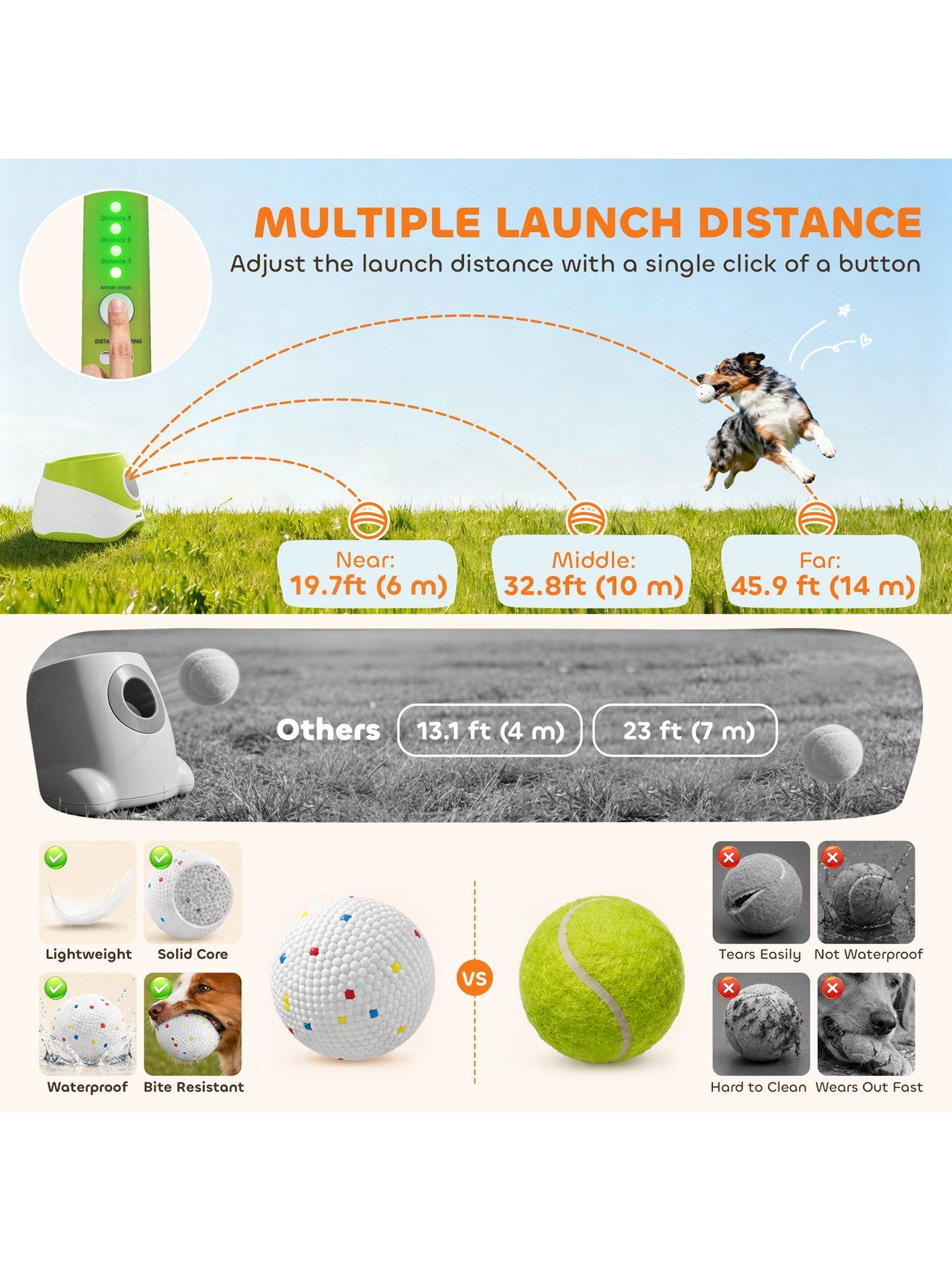 Image 4 of 7 of PawHut PawHut Automatic Dog Ball Launcher with 5 ETPU Tennis Balls, Dog Ball Thrower with 3 Distance Settings (20/33/46ft), Indoor Outdoor Interactive Toy for Small Medium Dogs, Green