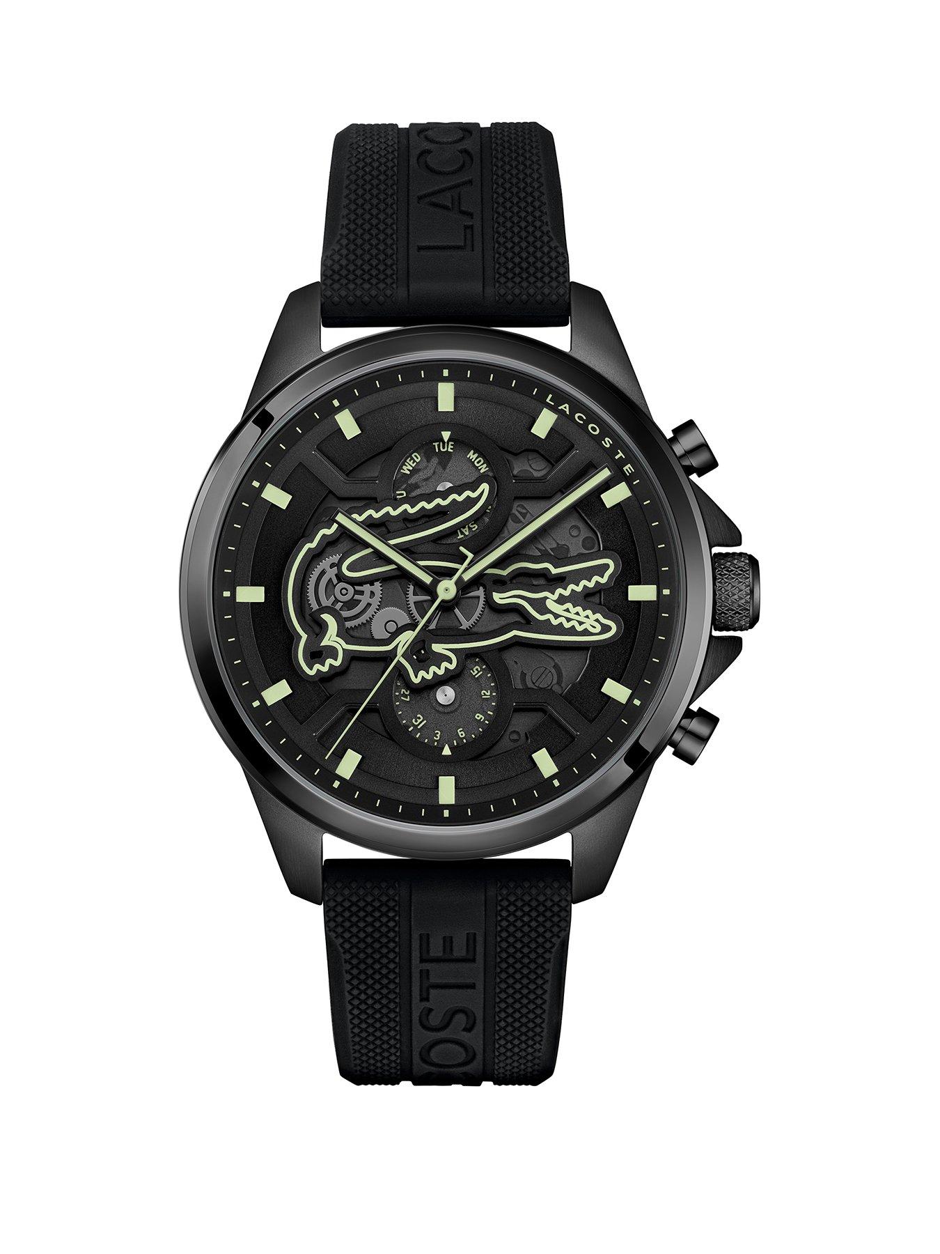 Lacoste Men's Arthor Skeleton Dial and Black Silicone Strap Multifunction Watch