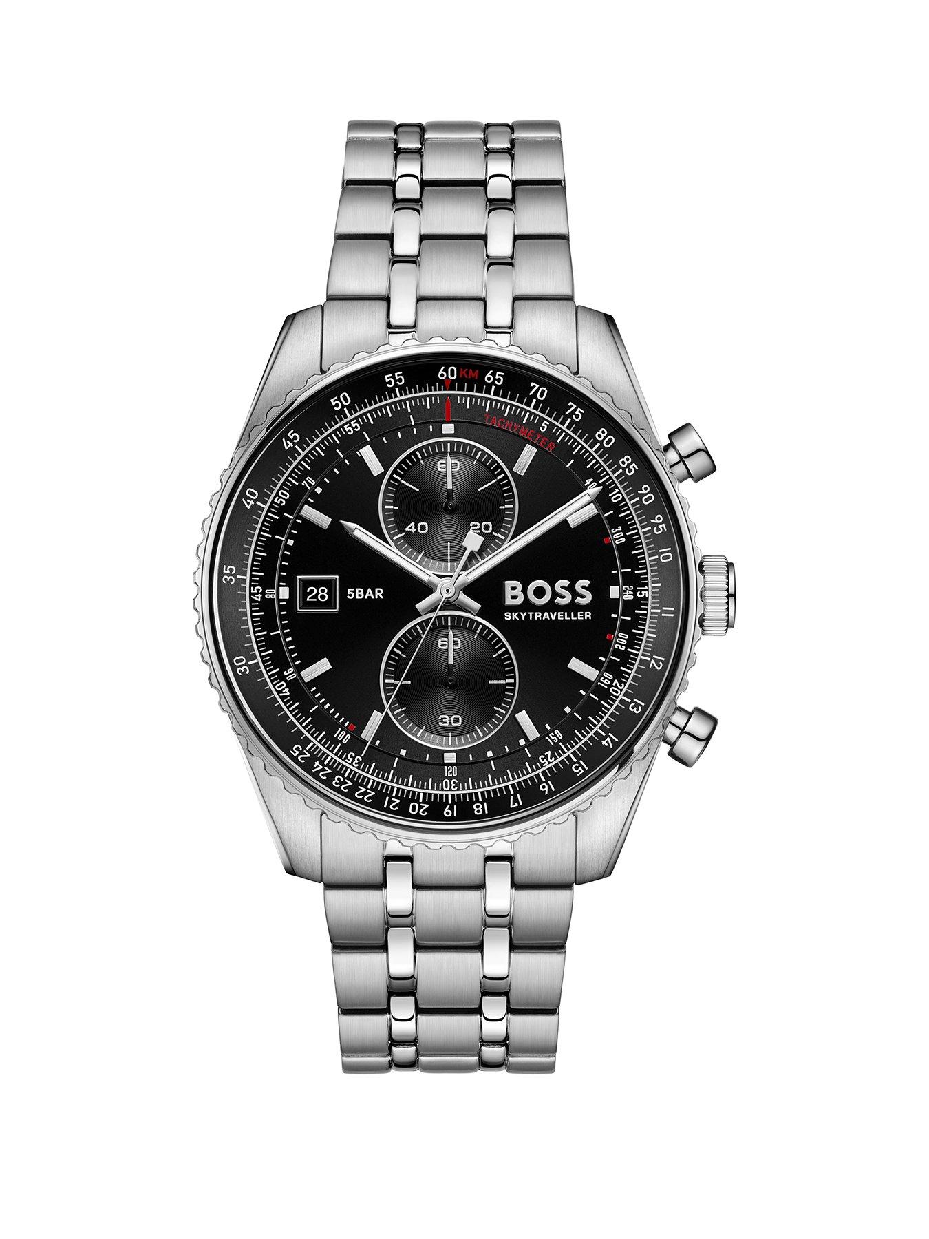 Boss Gents Boss Skytraveller Pro Stainless Steel Bracelet Watch in Silver