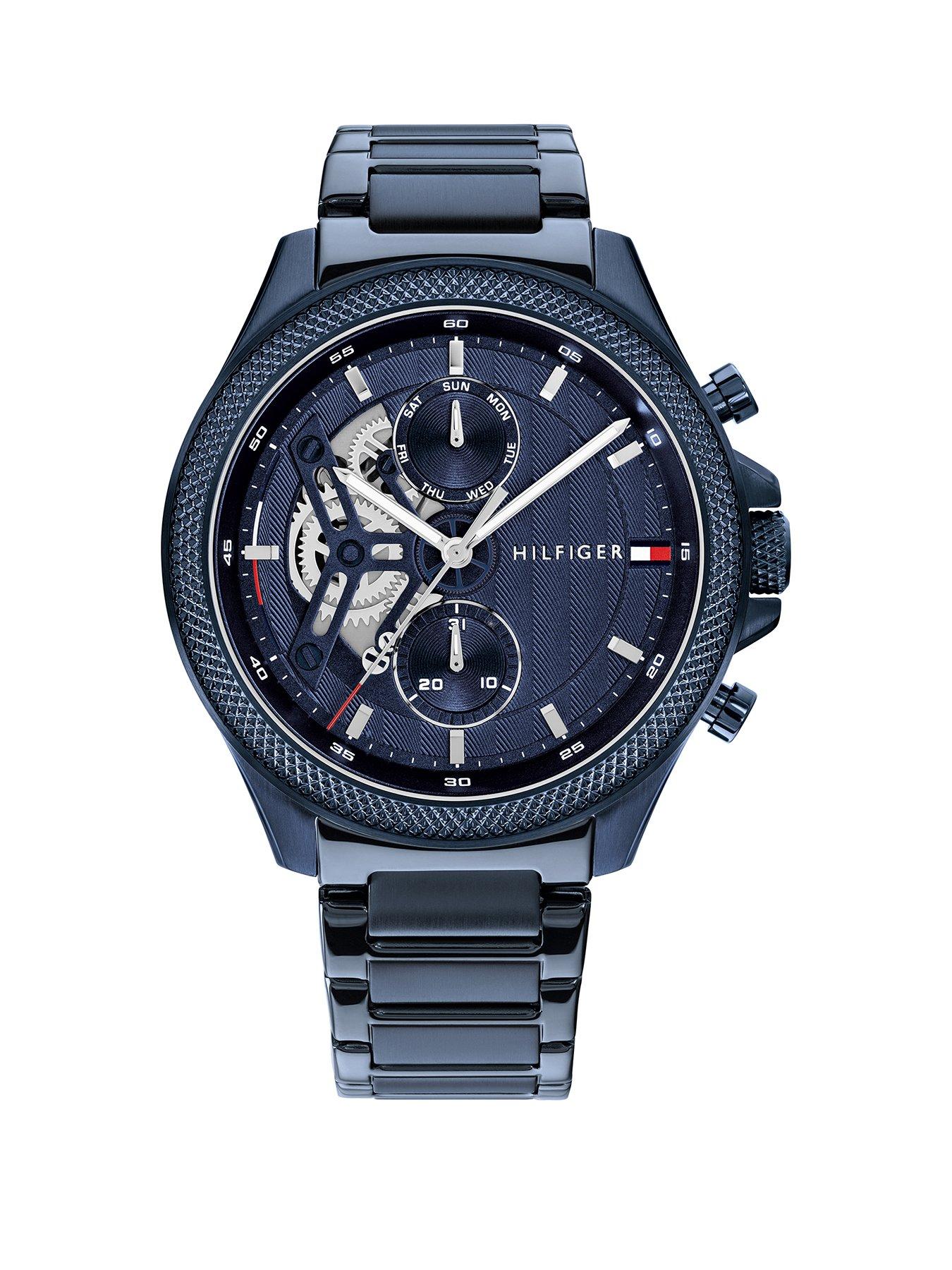 Tommy Hilfiger Men's Skeleton Dial Blue IP Bracelet Watch