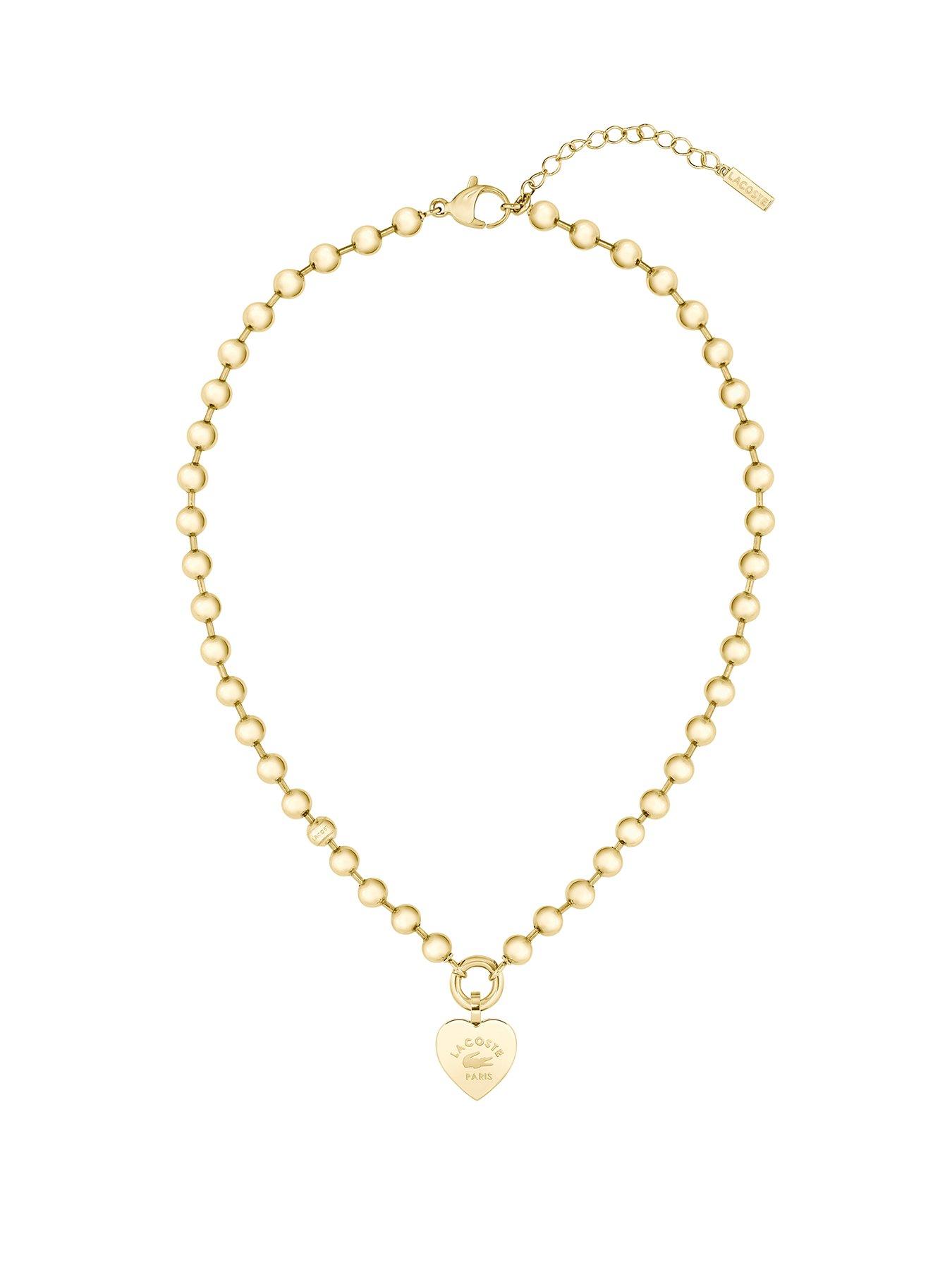 Lacoste Jewelry Ladies' Love My Croc Yellow Gold IP Beads Necklace with Heart Charm