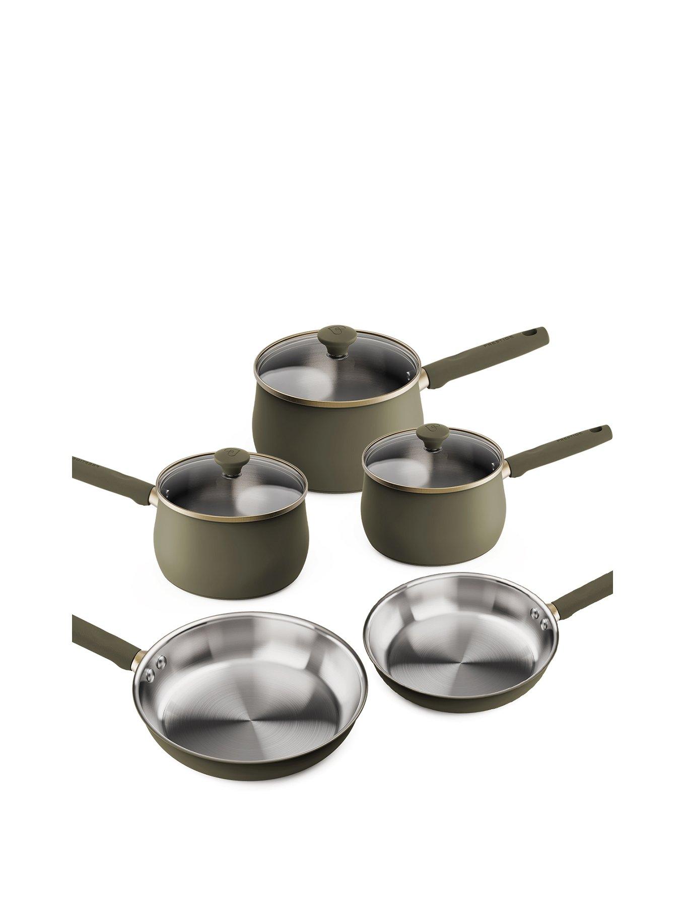 Image 1 of 5 of Prestige Stainless Steel Frying Pans &amp; Saucepans with Lids, Set of 5 - Urban Olive