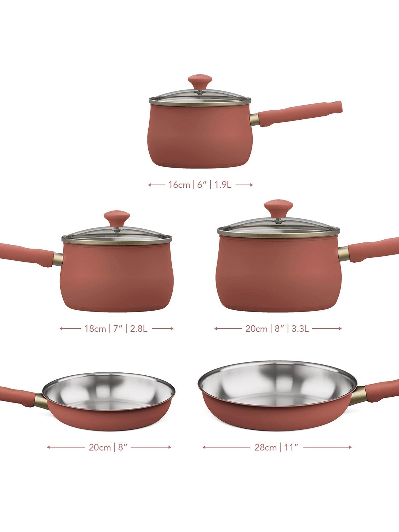 Image 2 of 5 of Prestige Stainless Steel Frying Pans &amp; Saucepans with Lids, Set of 5 - Earth Rose