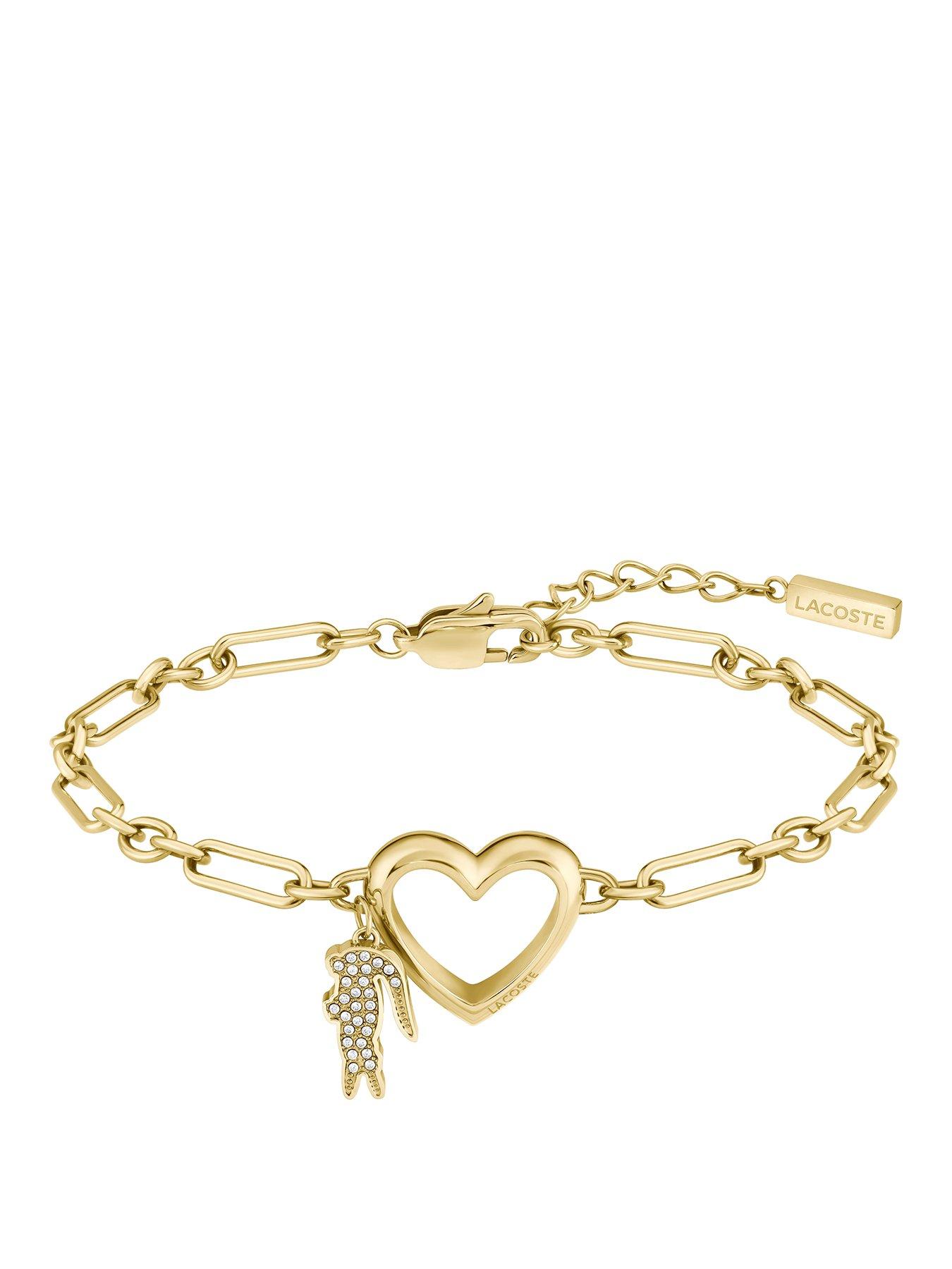 Lacoste Ladies Elyse Gold IP Heart Bracelet with Crystal Pave Crocodile