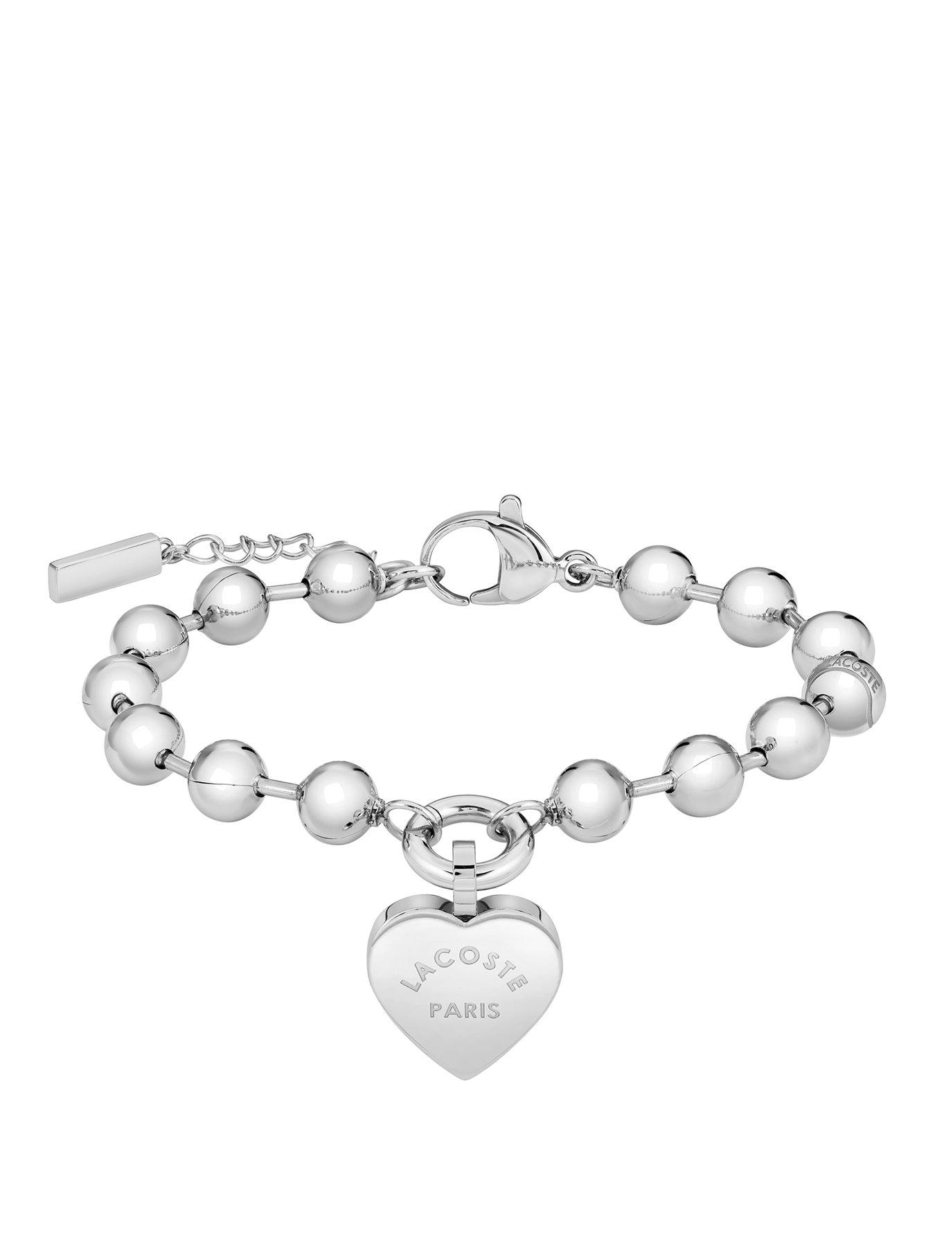 Lacoste Jewelry Ladies' Love My Croc Stainless Steel Beads Bracelet with Heart Charm