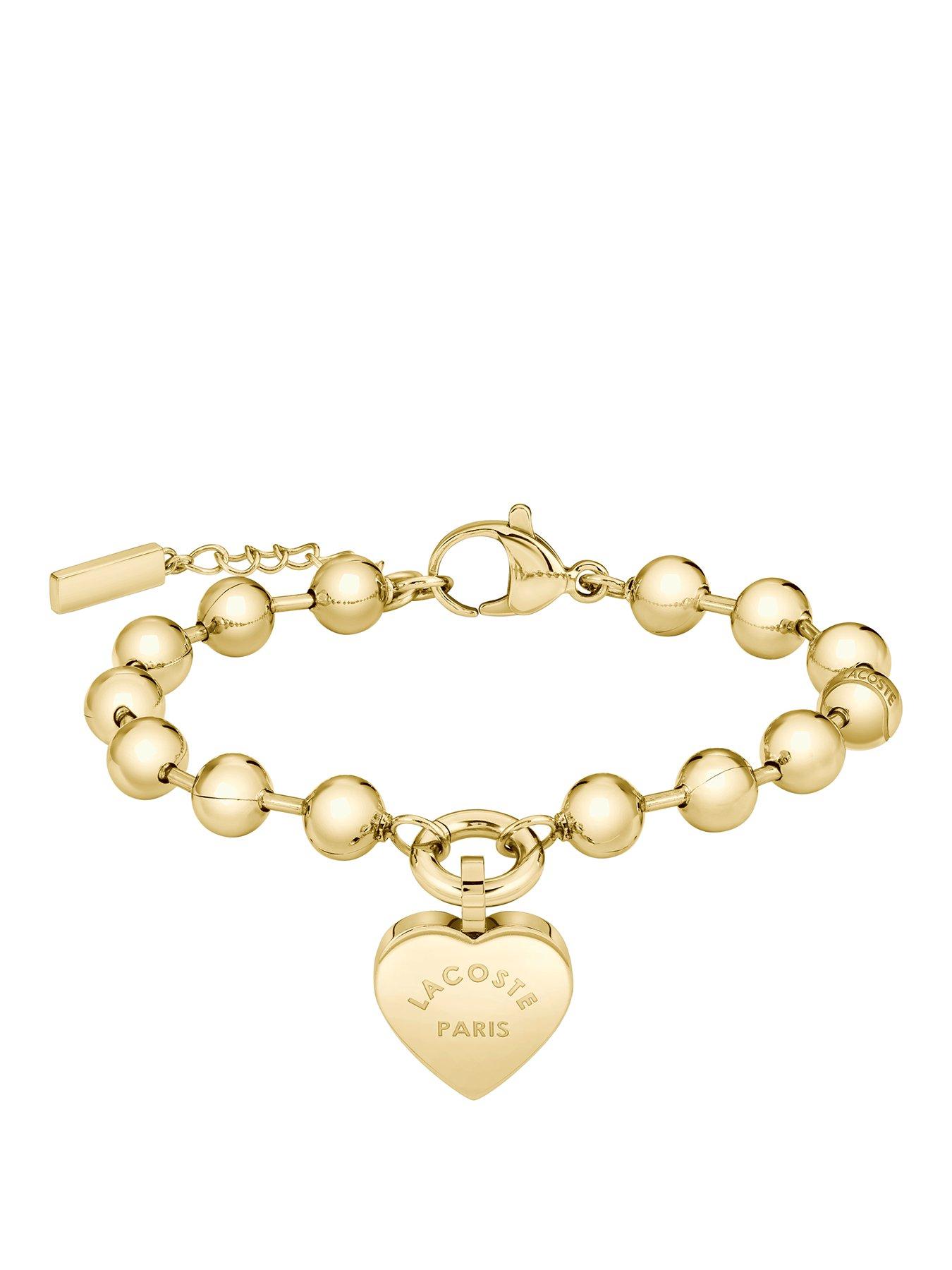 Lacoste Jewelry Ladies' Love My Croc Yellow Gold IP Beads Bracelet with Heart Charm