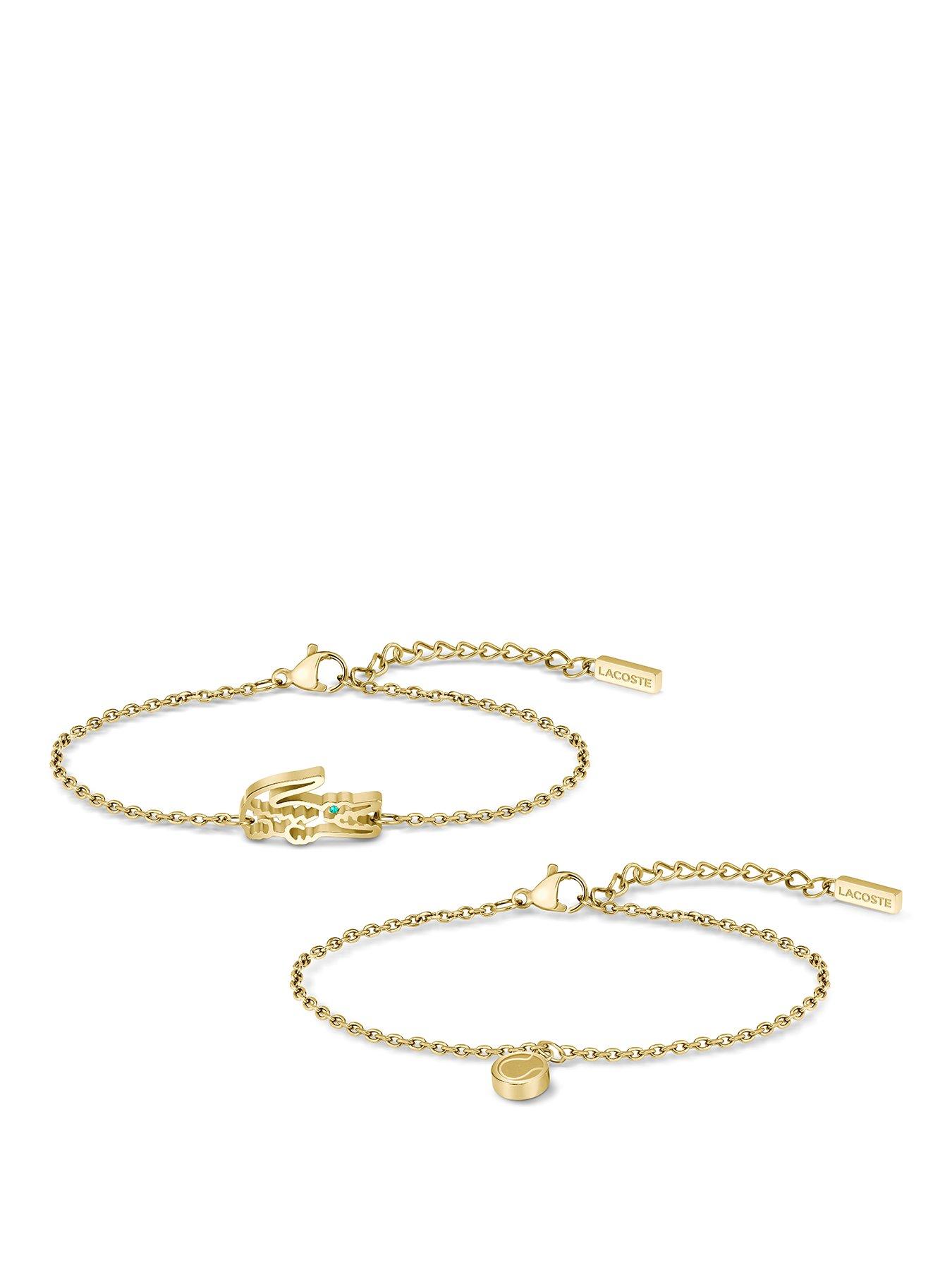 Lacoste Jewelry Ladies' Yellow Gold IP Plated Crocodile and Tennis Ball Bracelets Giftset