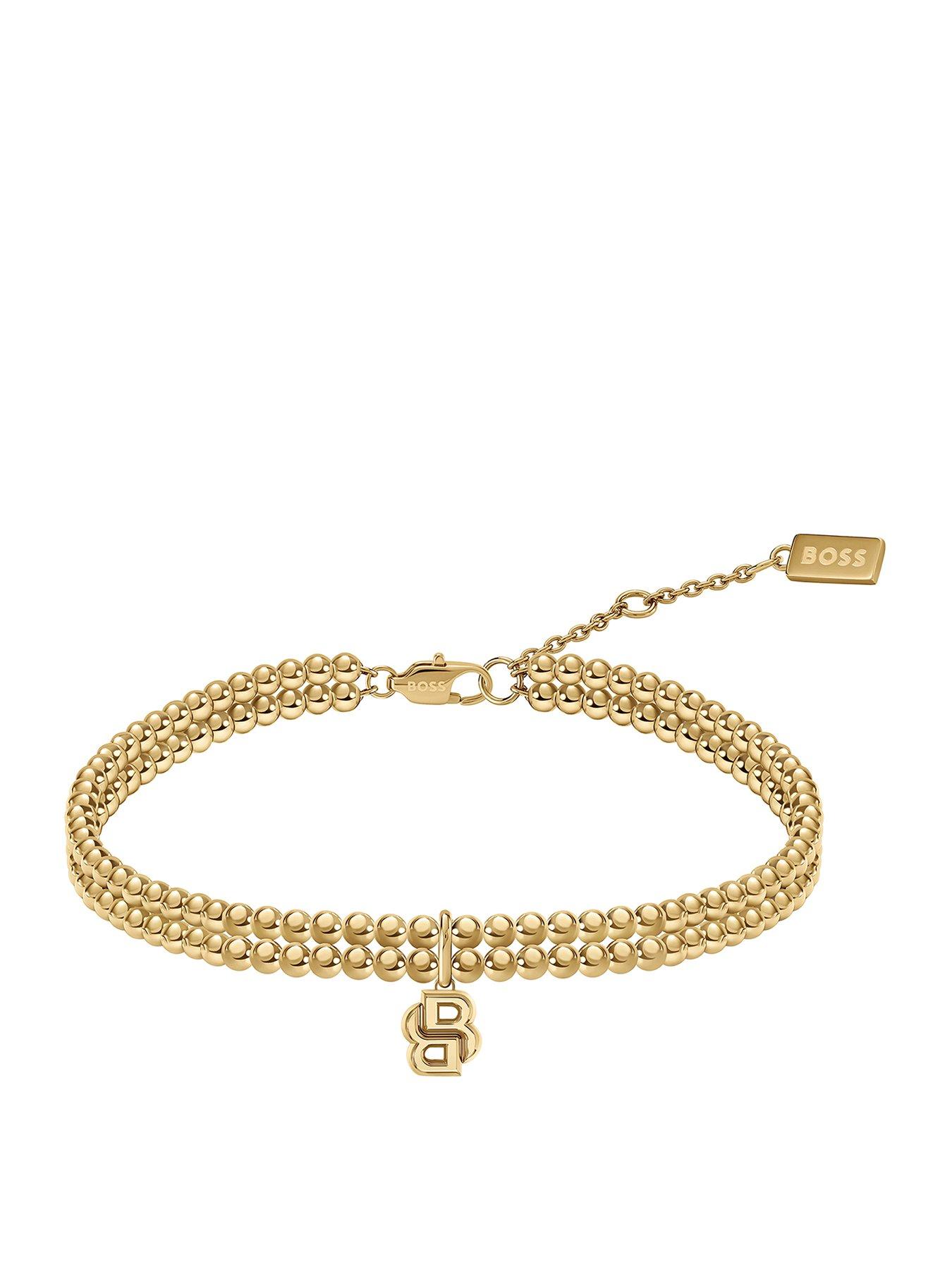 BOSS Ladies BOSS Double B Beads Light Yellow Gold PVD Bracelet