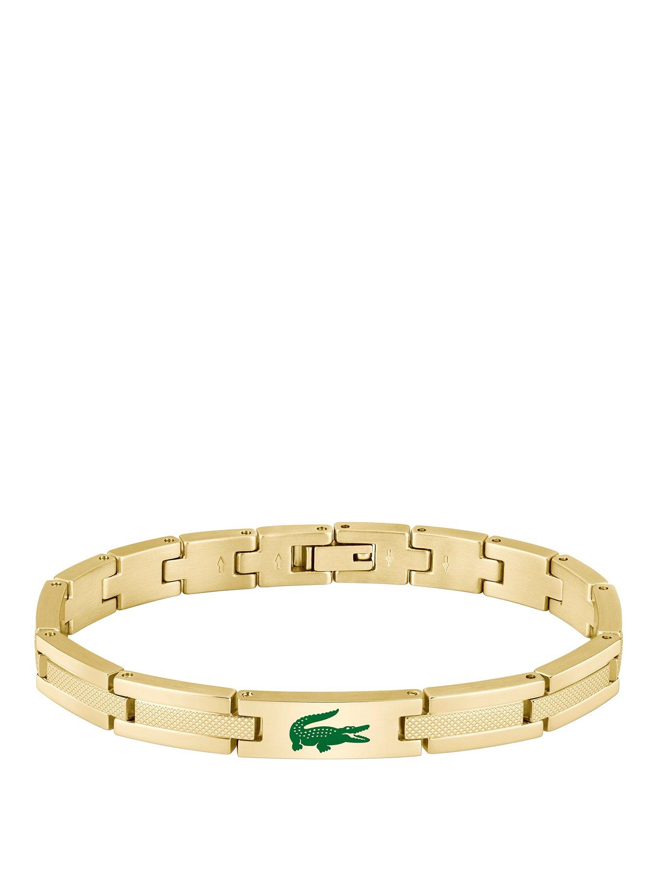 Lacoste Men's Stencil Gold IP and Green Enamel Crocodile Bracelet