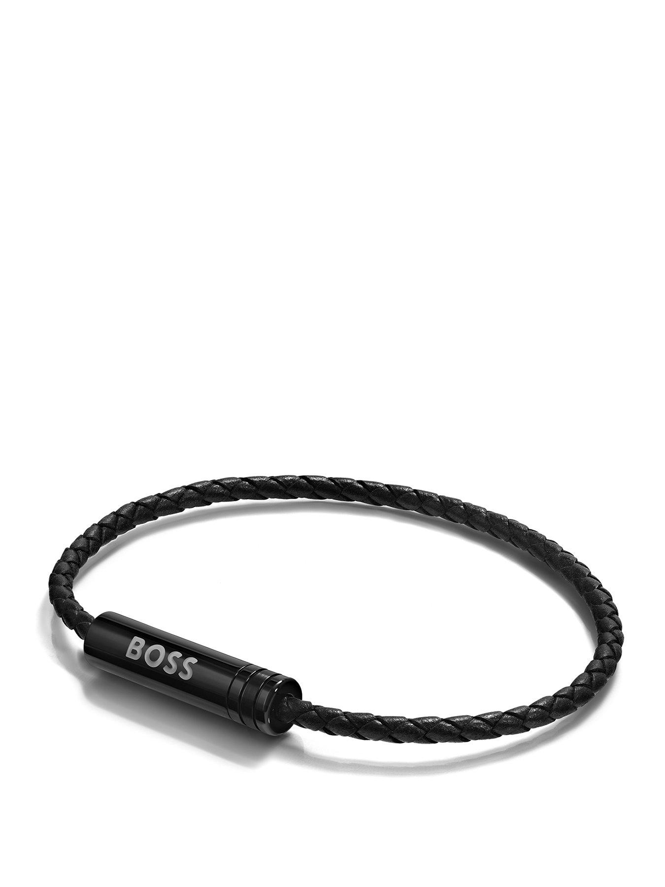 BOSS Gents BOSS Ares Air Black Leather Black PVD Bracelet