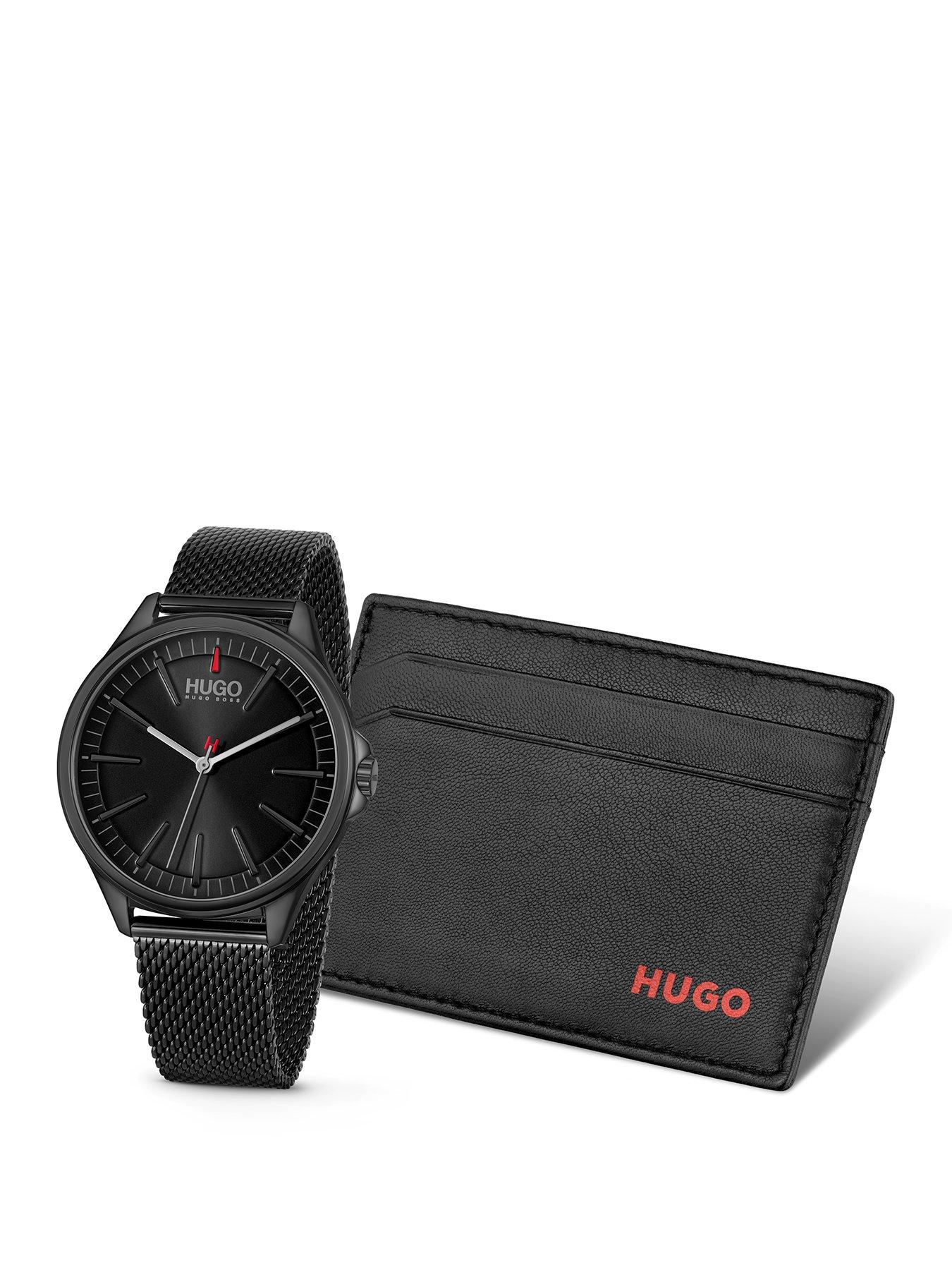 HUGO Gents Hugo SMASH Black IP Watch & Cardholder Gift Set