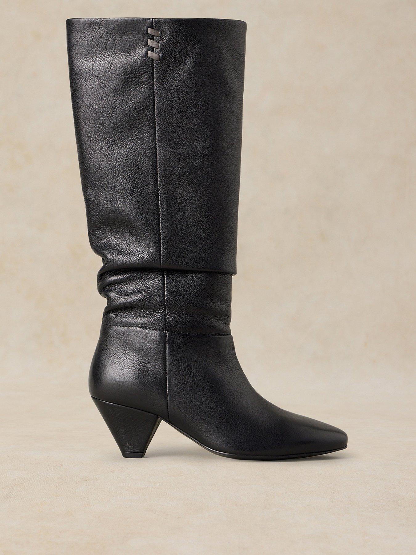 Image 1 of 3 of White Stuff Womens Chrissie Slouch Knee High Boots - Black