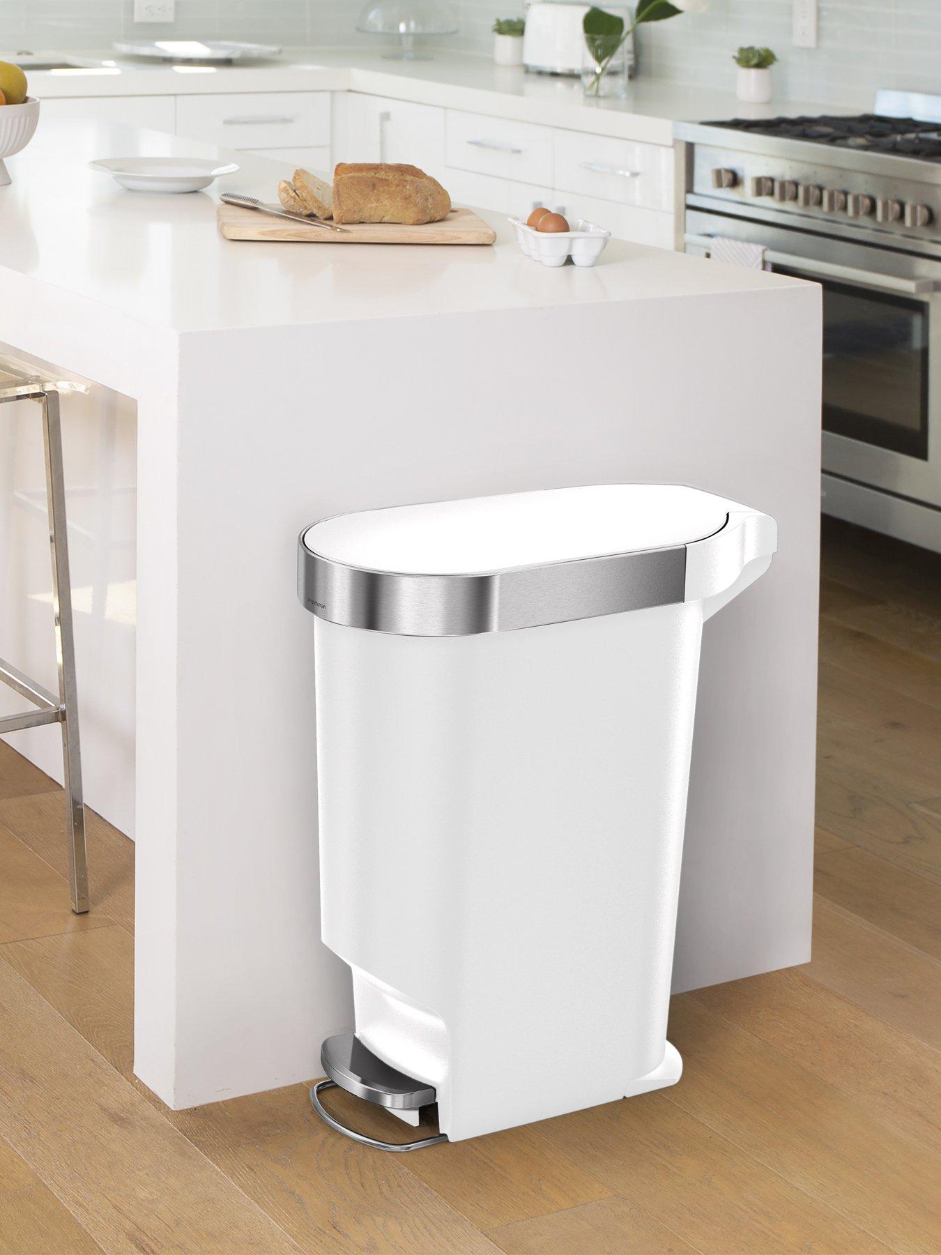 Simplehuman 40L Plastic Slim Pedal Bin With Liner Rim, White
