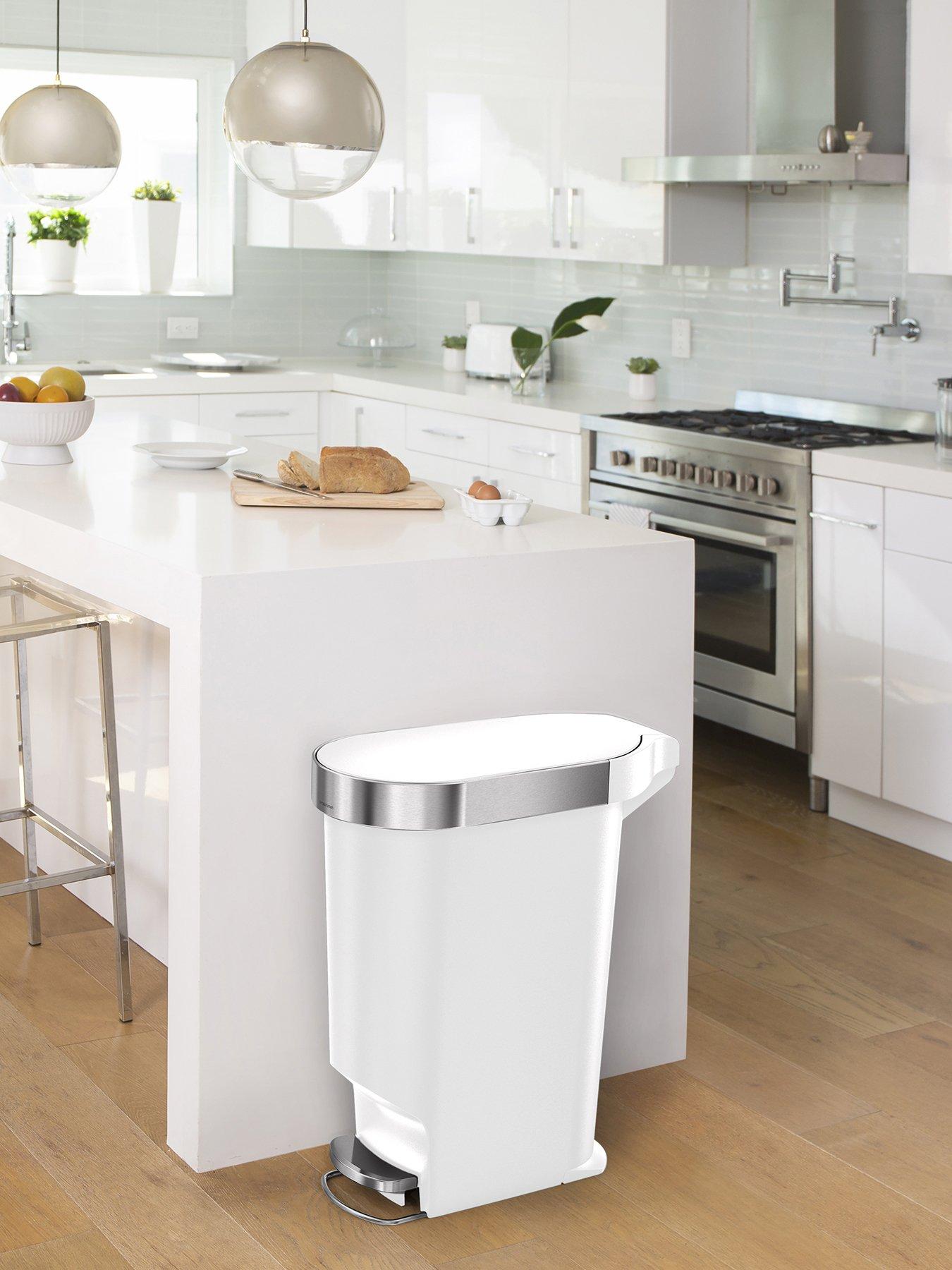 Simplehuman 40L Slim Pedal Bin With Liner Rim, White Plastic