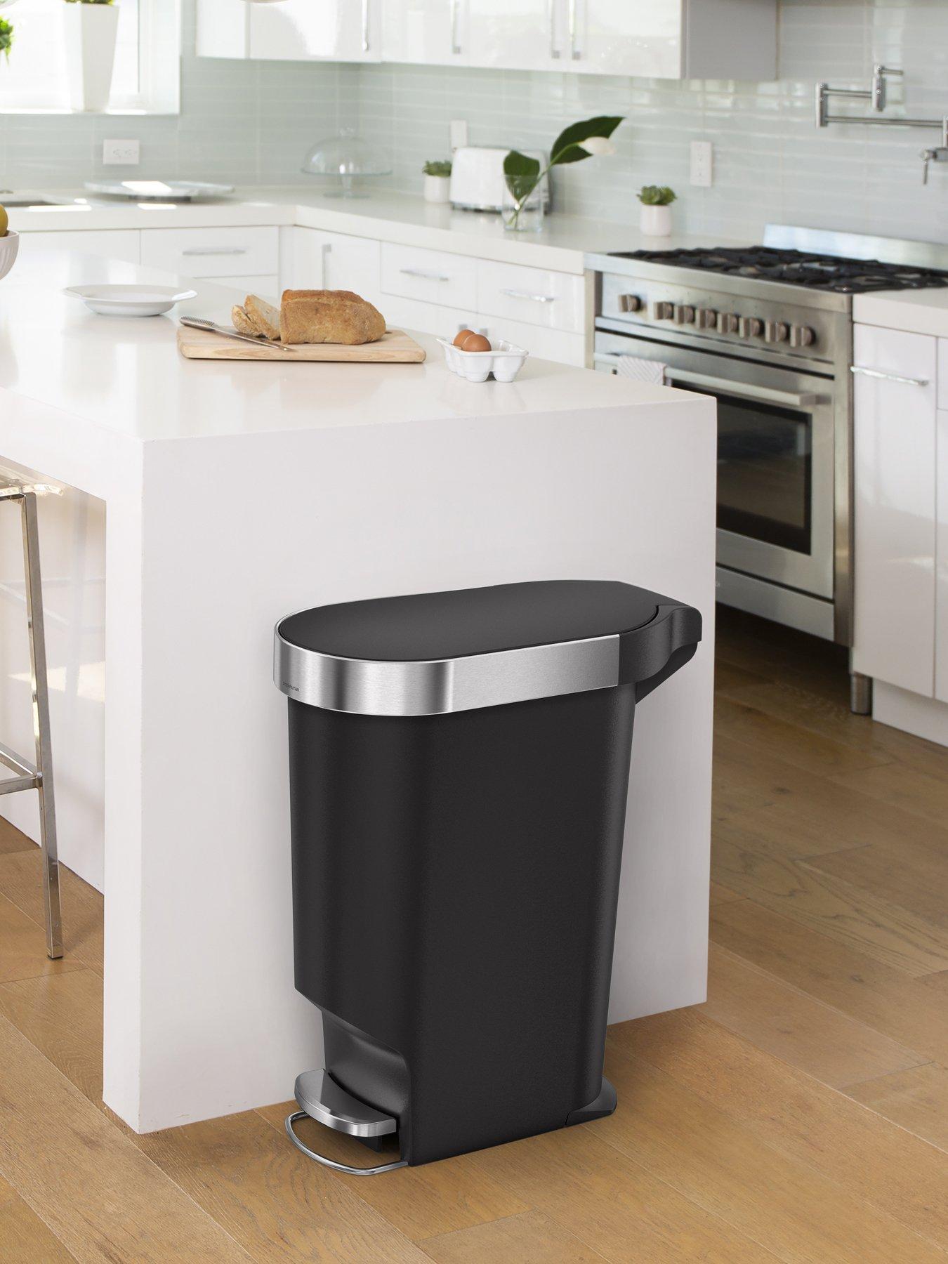 Simplehuman 40L Plastic Slim Pedal Bin With Liner Rim, Black