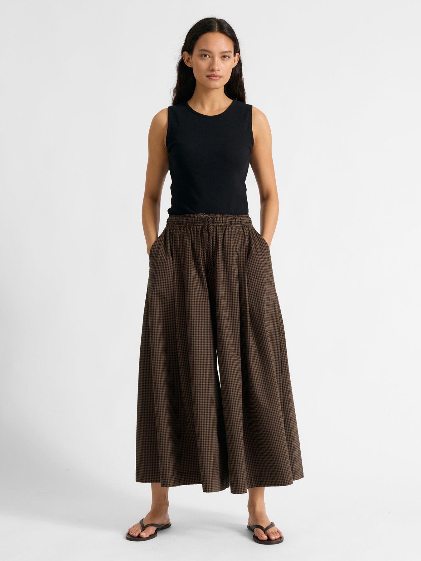 Albaray Women's Gingham Wide Leg Culottes - Brown
