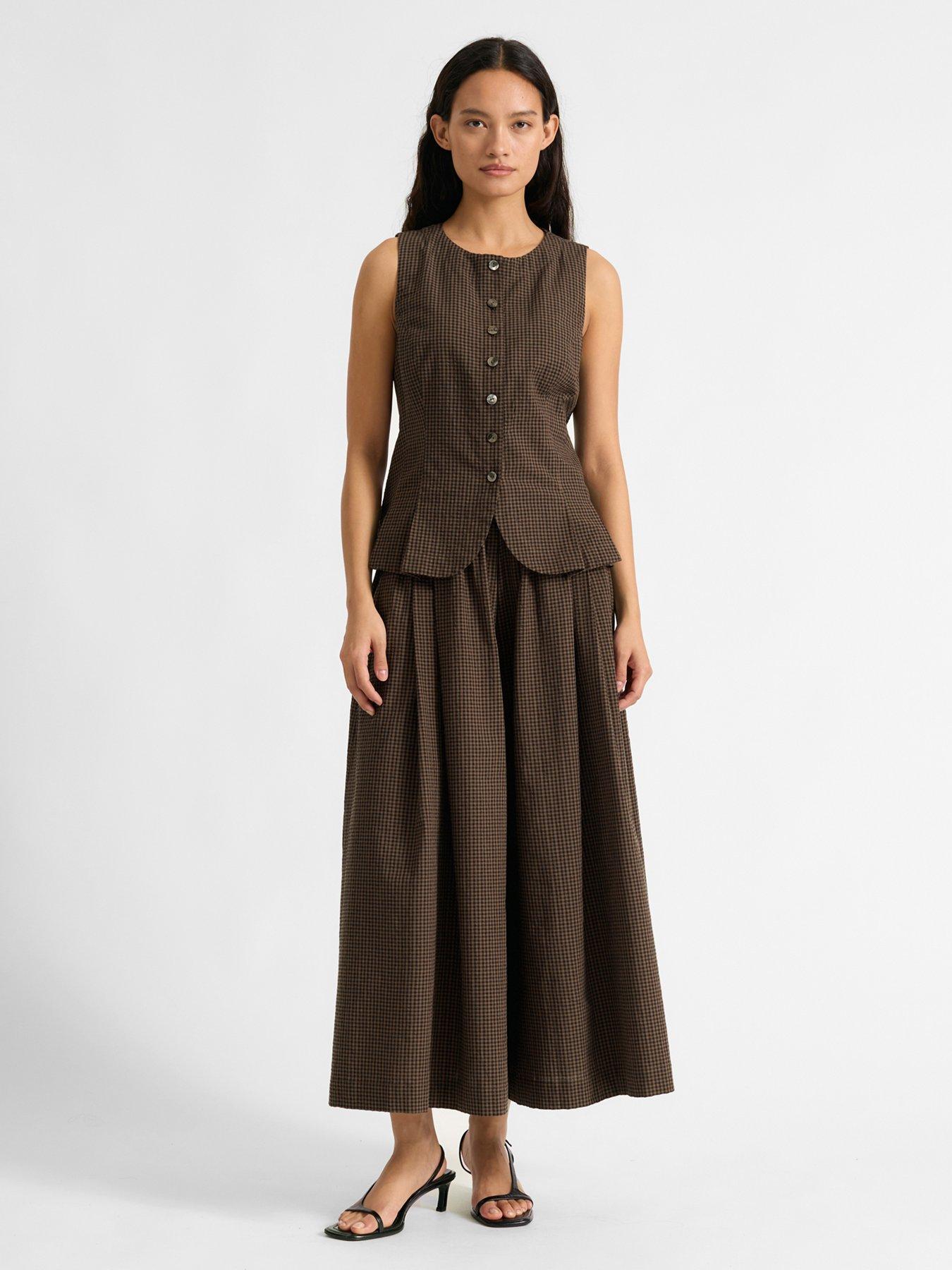 Image 3 of 5 of Albaray Chocolate Gingham Culottes (rpt)