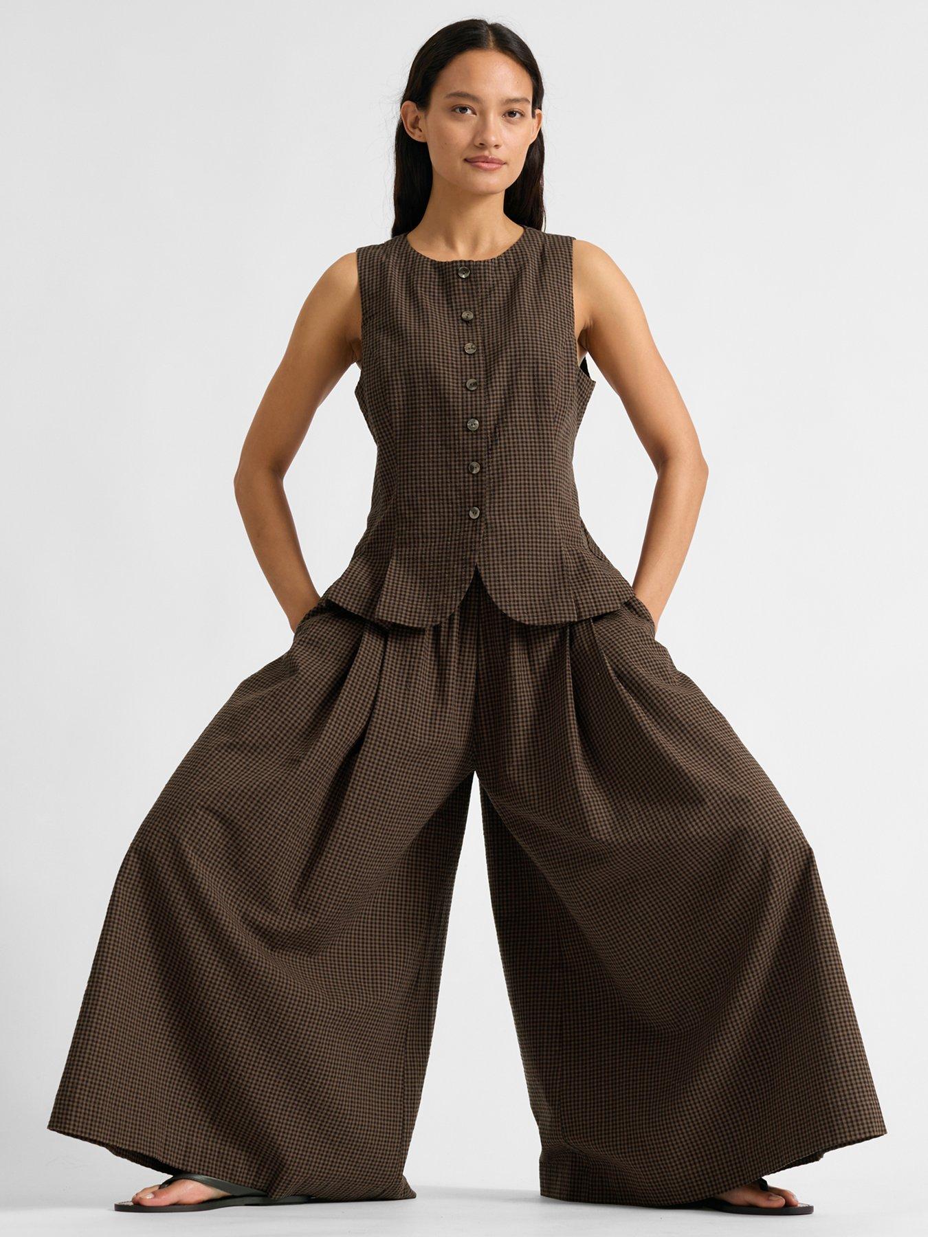 Image 4 of 5 of Albaray Chocolate Gingham Culottes (rpt)