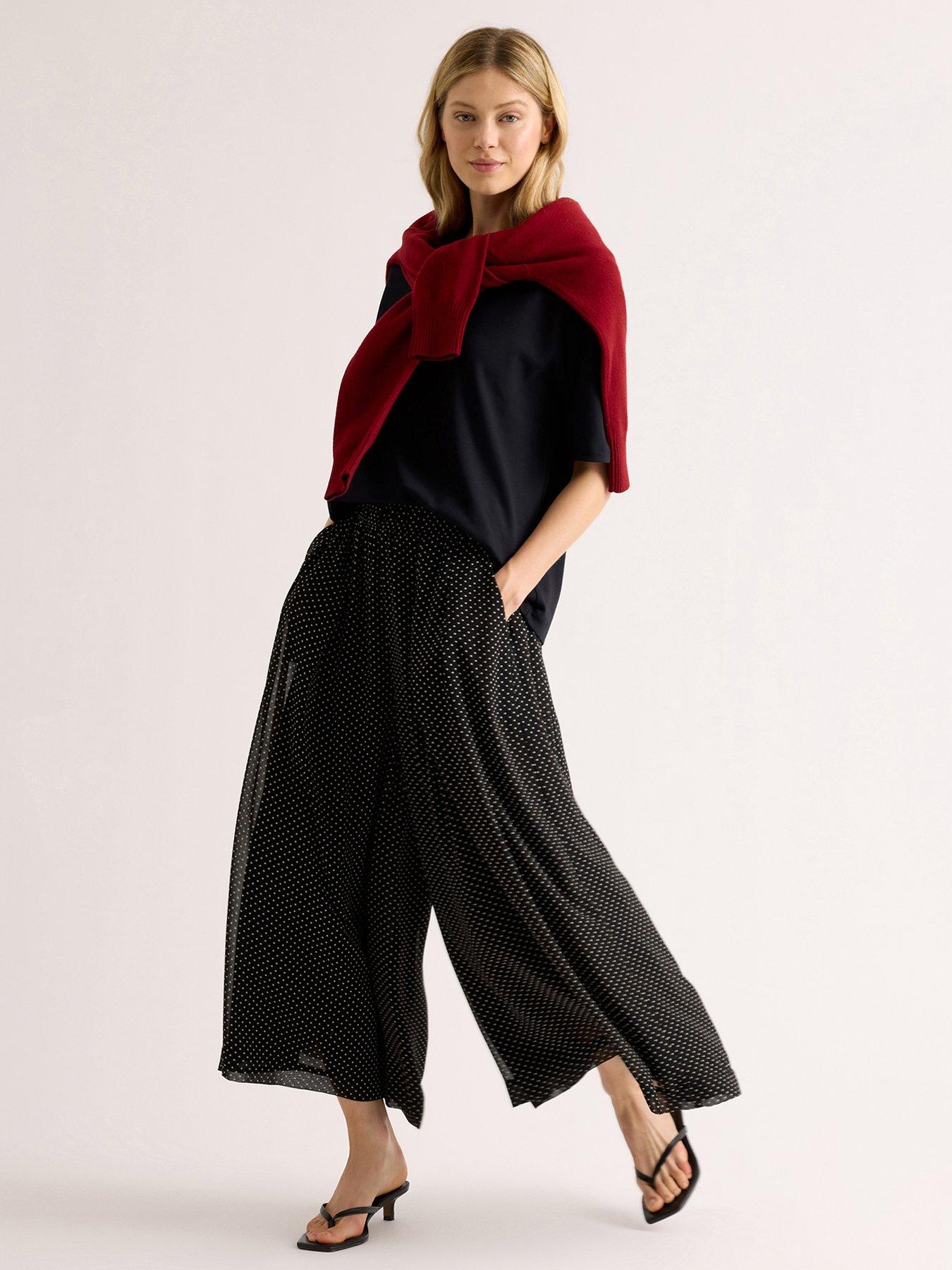 Albaray Chiffon Spot Print Culottes - Black
