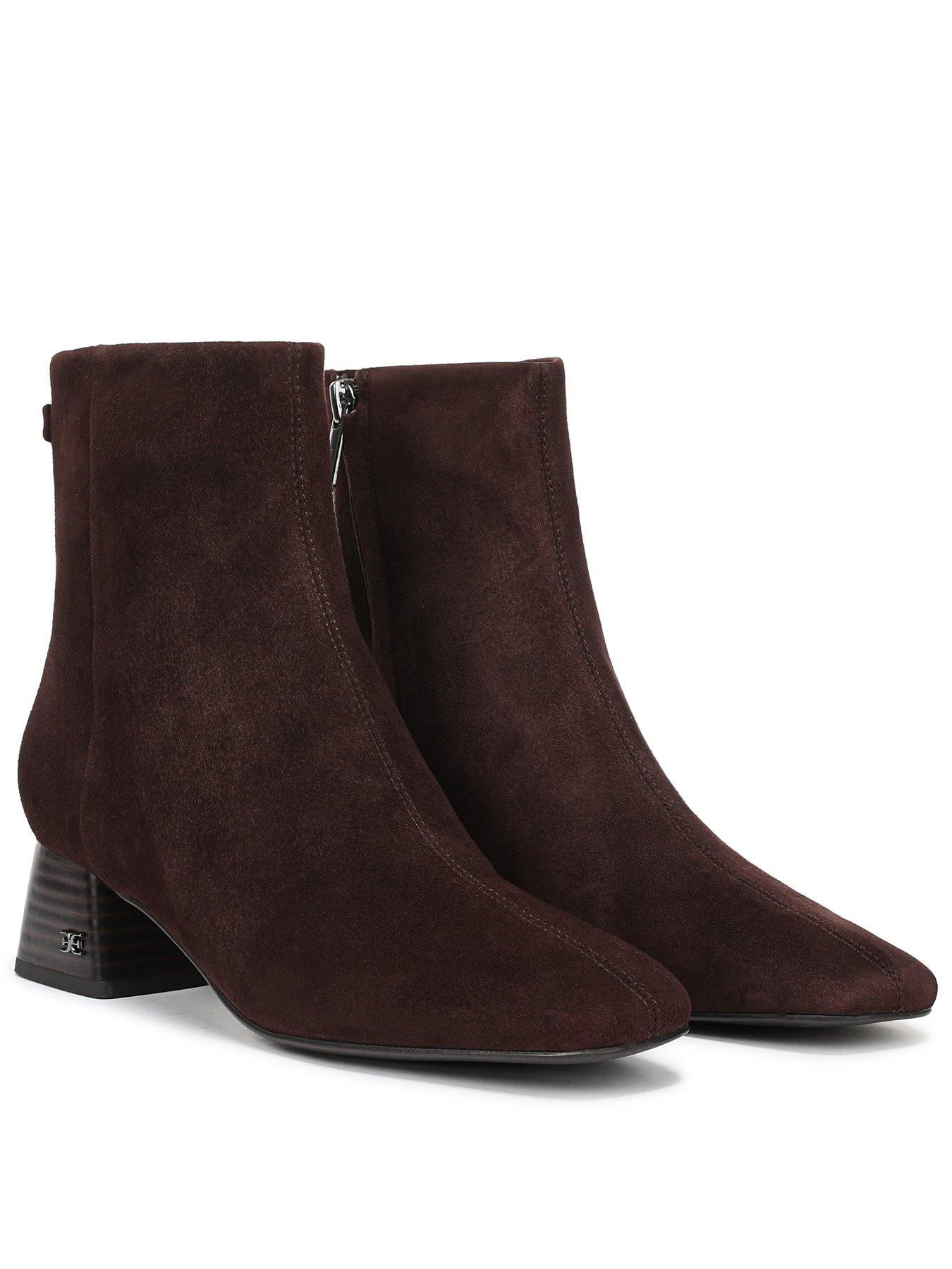 SAM EDELMAN Paige Block Heel Ankle Boot - Brown Suede