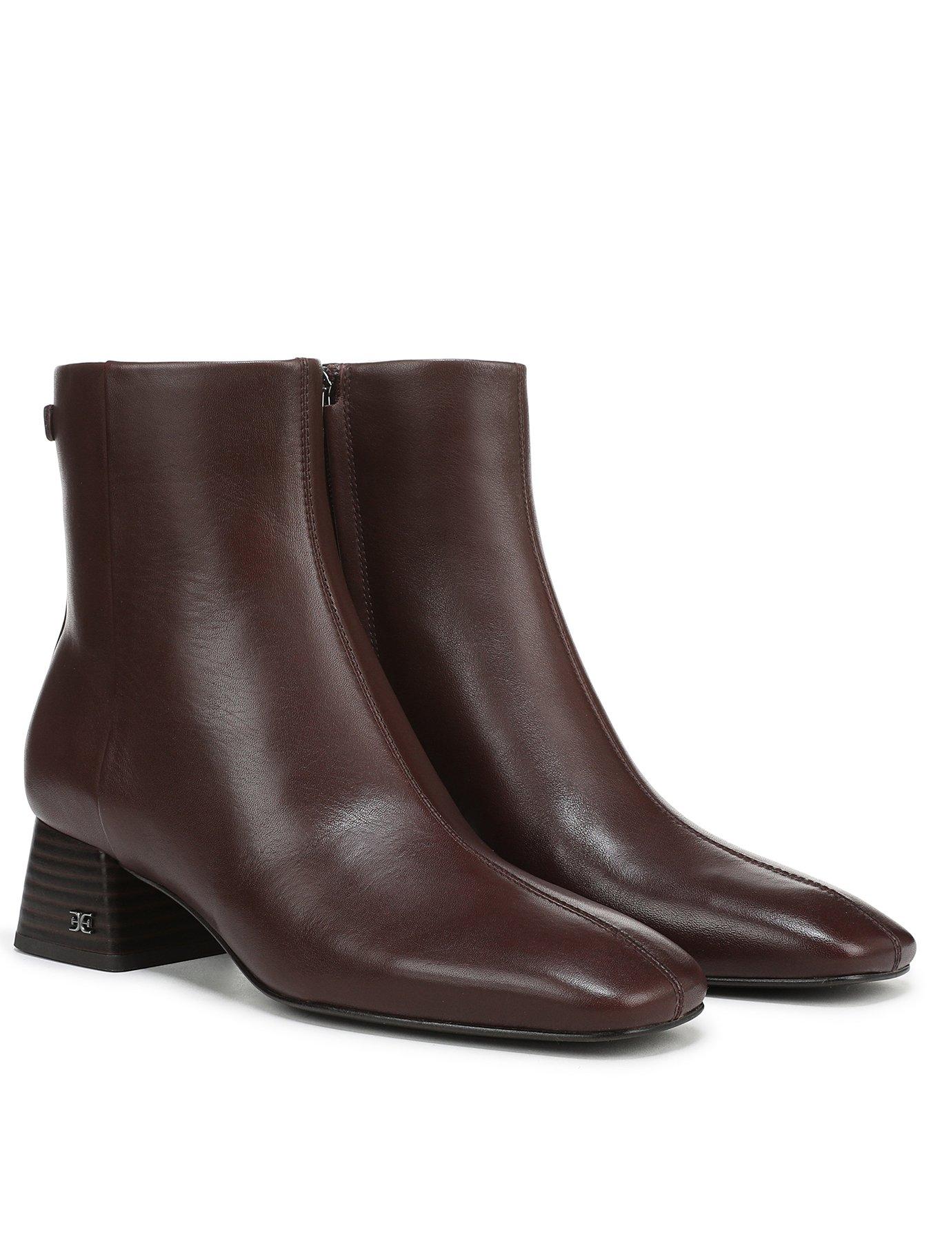 SAM EDELMAN Paige Block Heel Ankle Boot - Brown Leather