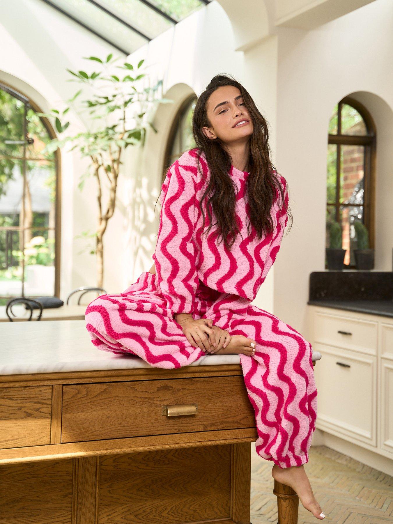 Image 1 of 4 of Jim Jam The Label Jim Jam The Label Pink Textured Lounge Set - Pink