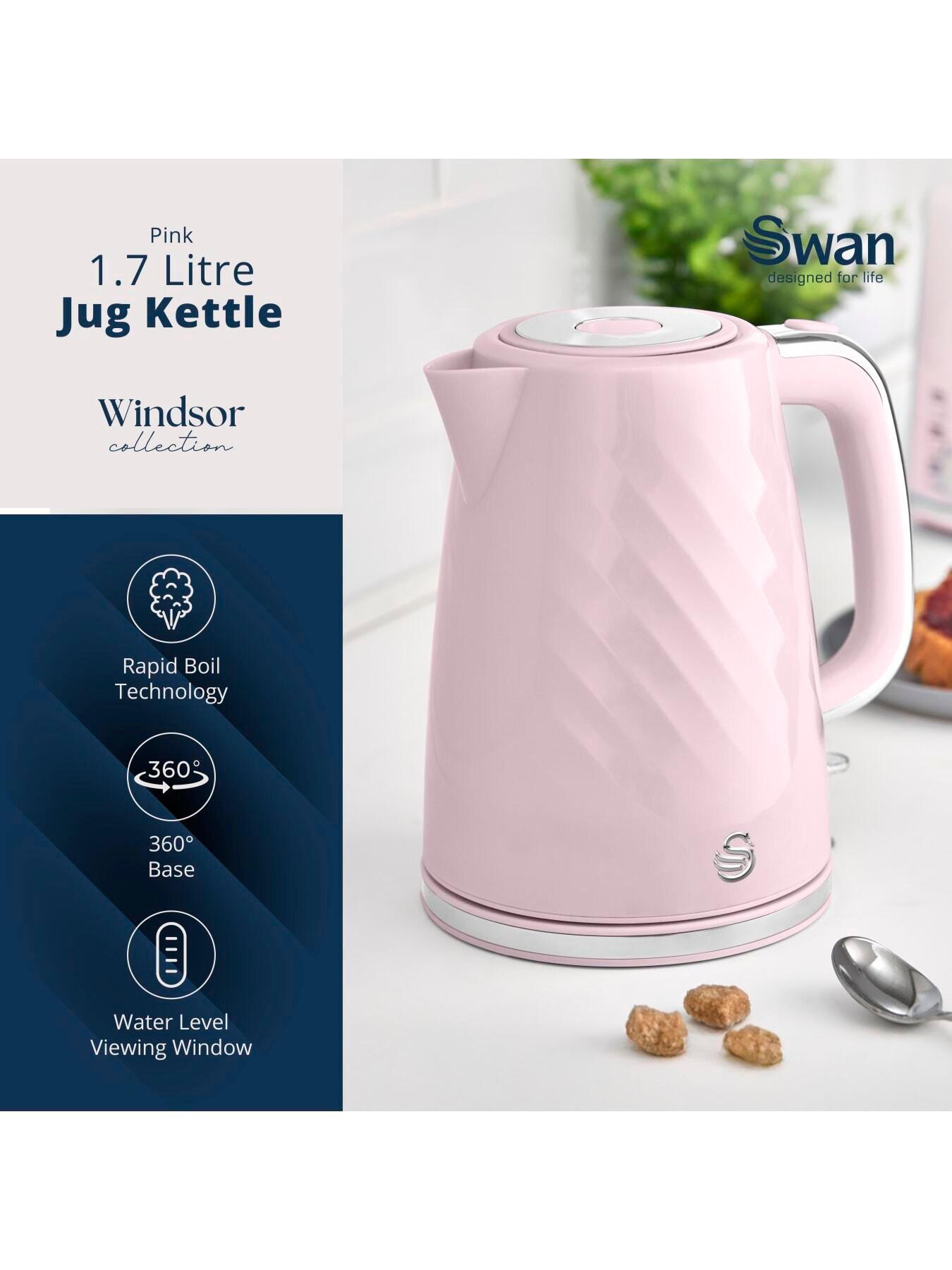 Image 2 of 7 of Swan Windsor 1.7L Kettle - Rapid Boil, Anti-Slip Feet, 3kW - Pink